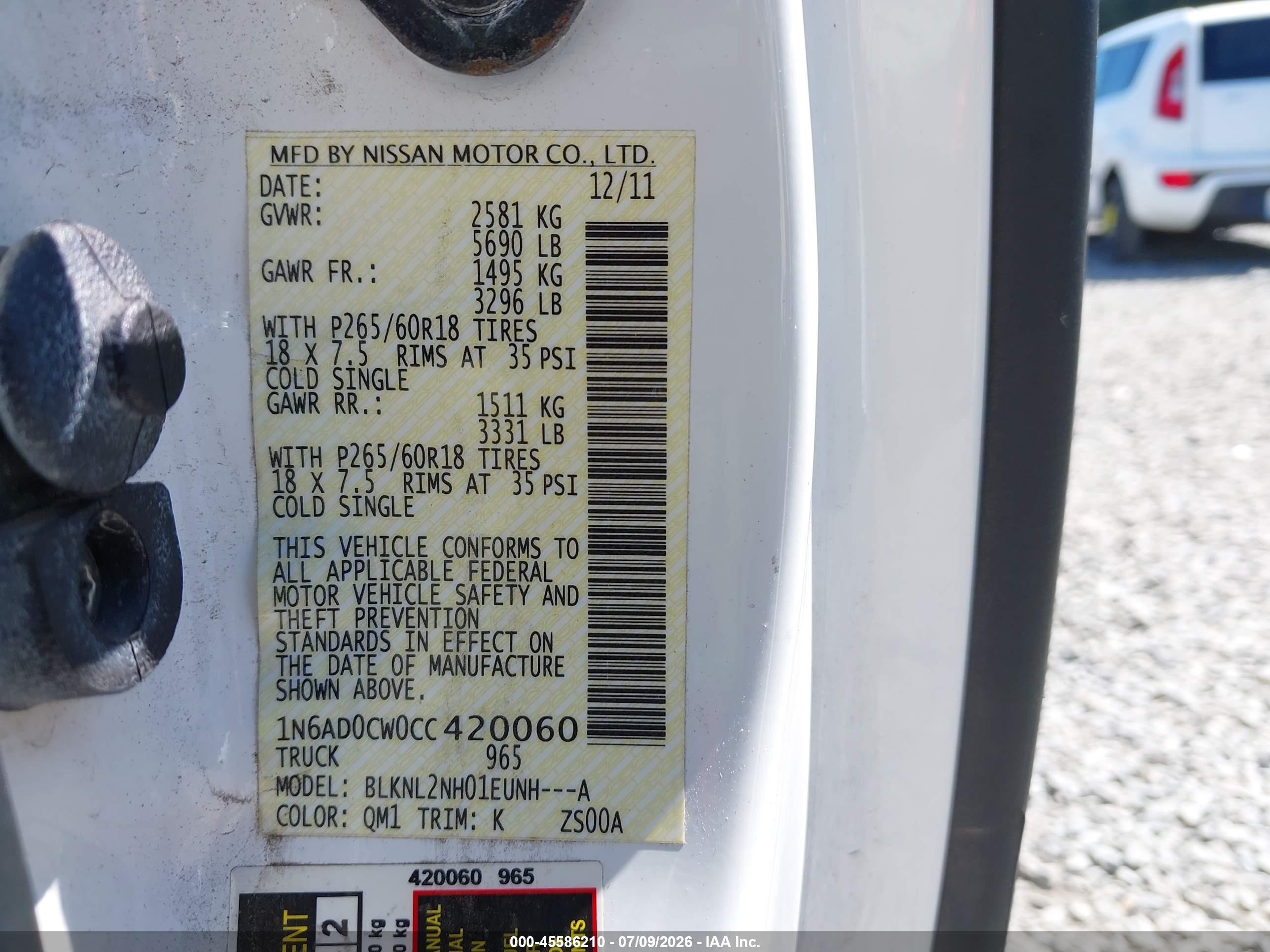 2012 Nissan Frontier Sv White vin: 1N6AD0CW0CC420060