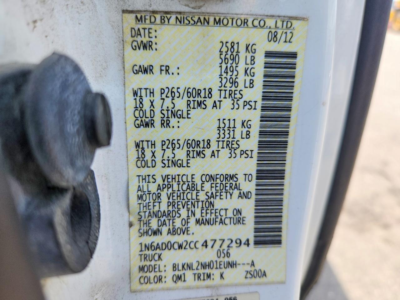 2012 Nissan Frontier Sv/pro-4x White vin: 1N6AD0CW2CC477294