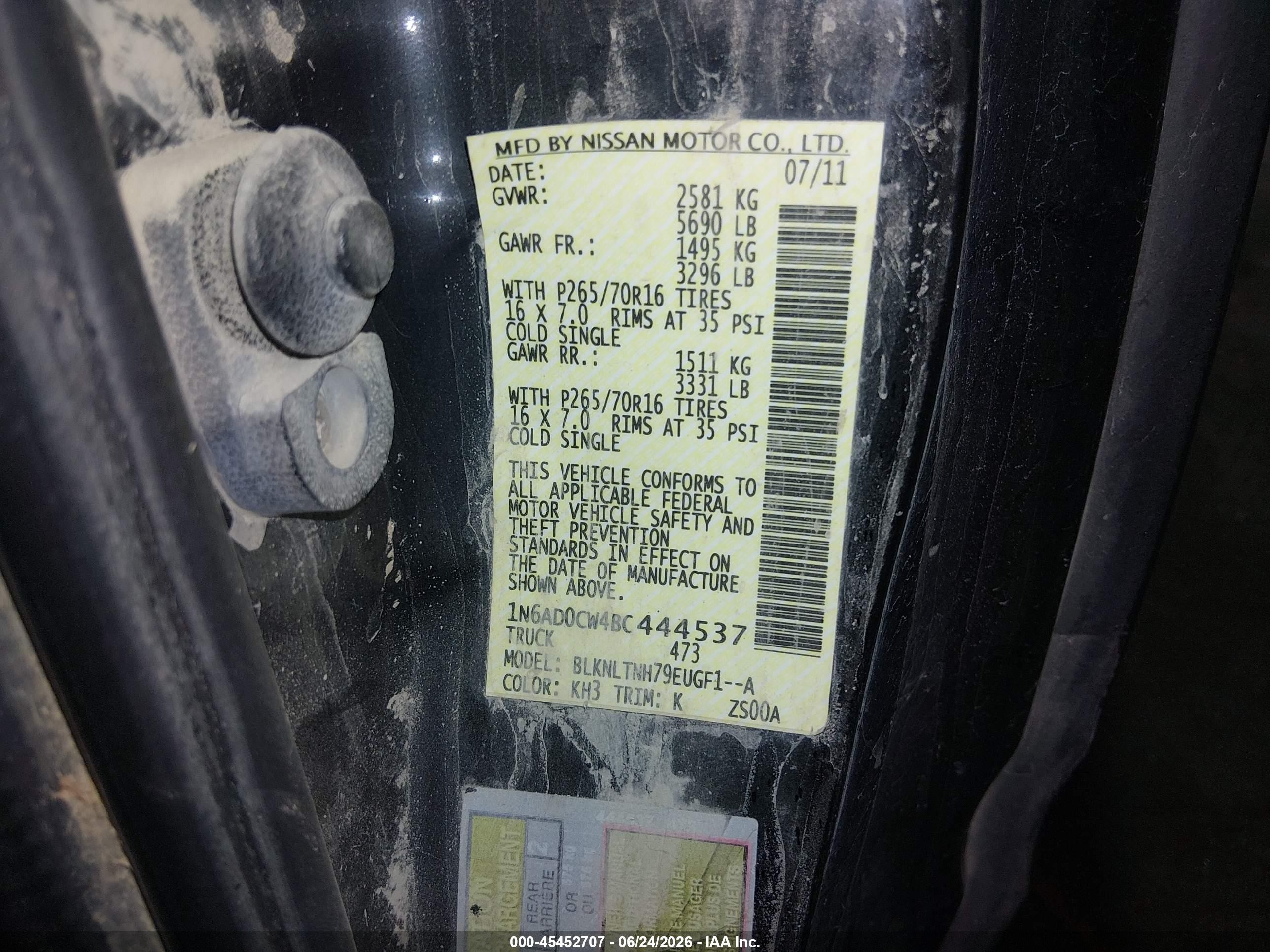 2011 Nissan Frontier Sv Black vin: 1N6AD0CW4BC444537