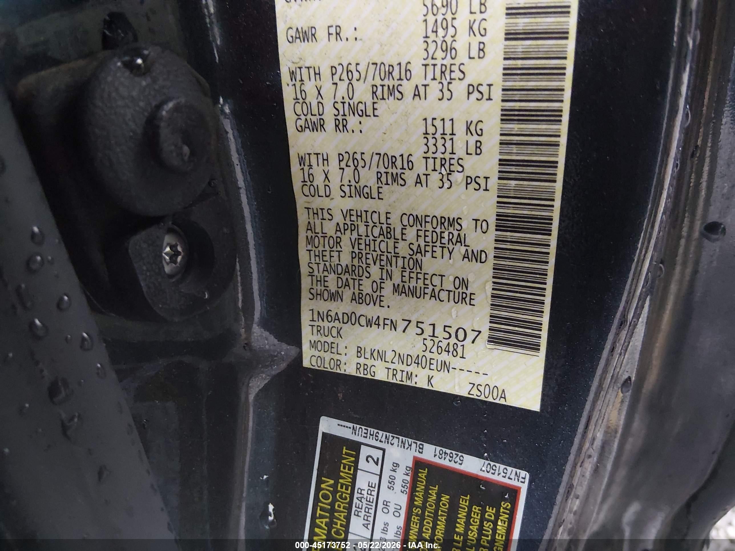 2015 Nissan Frontier Sv Blue vin: 1N6AD0CW4FN751507