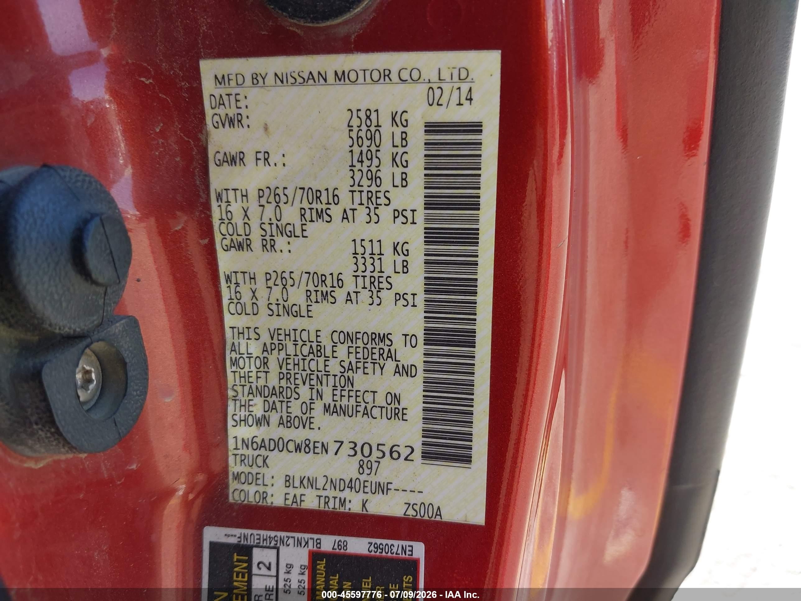 2014 Nissan Frontier Sv Red vin: 1N6AD0CW8EN730562