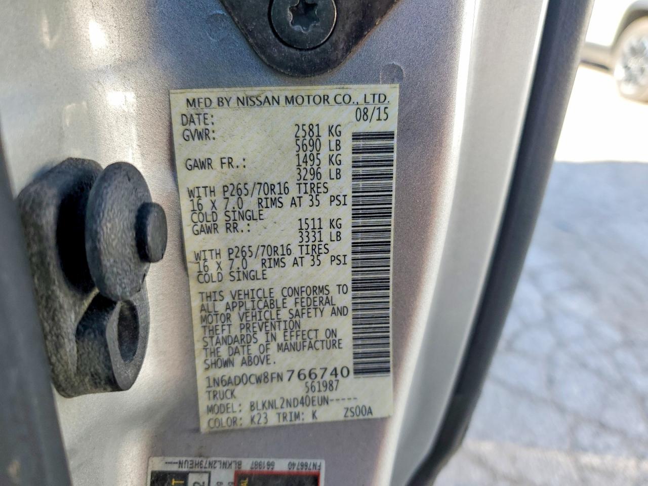2015 Nissan Frontier Sv V6 Silver vin: 1N6AD0CW8FN766740
