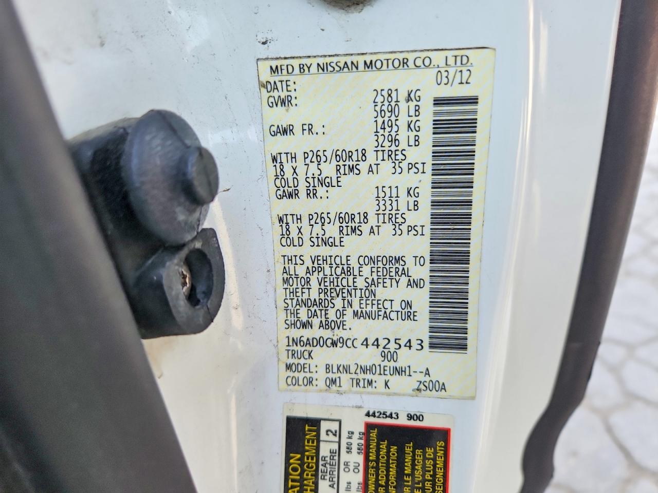 2012 Nissan Frontier Sv V6 White vin: 1N6AD0CW9CC442543