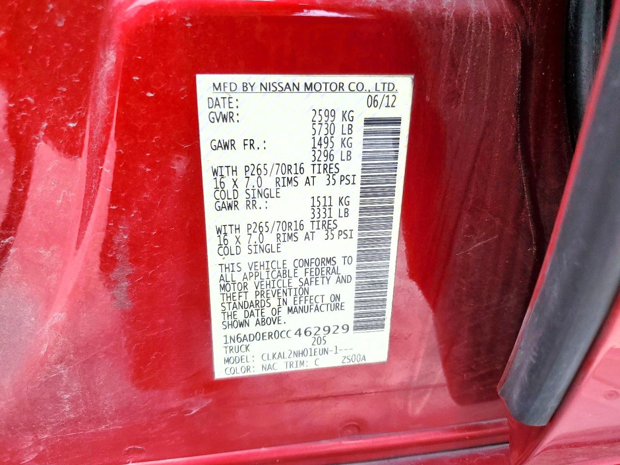 2012 Nissan Frontier S Красный vin: 1N6AD0ER0CC462929