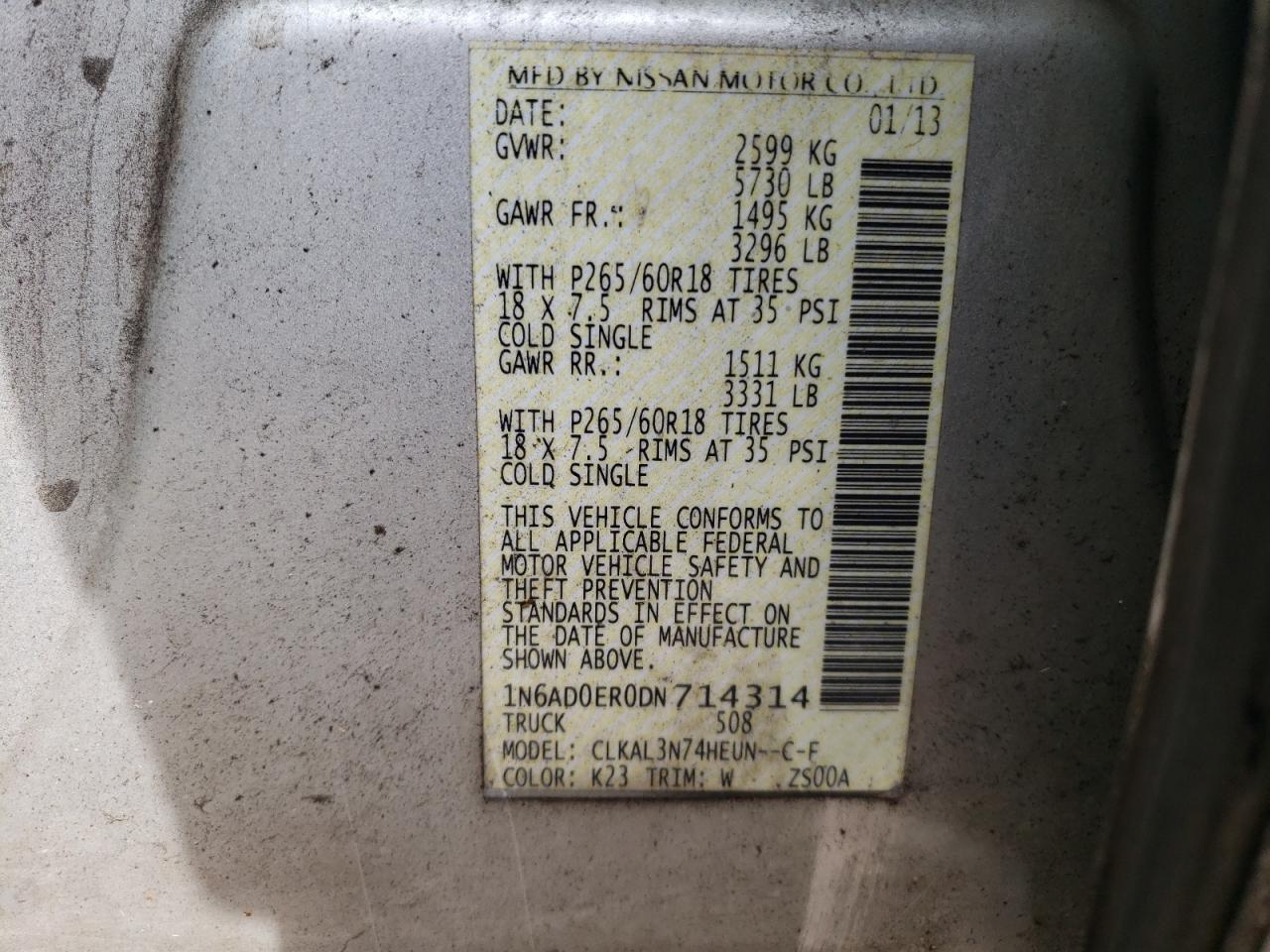 2013 Nissan Frontier S Silver vin: 1N6AD0ER0DN714314