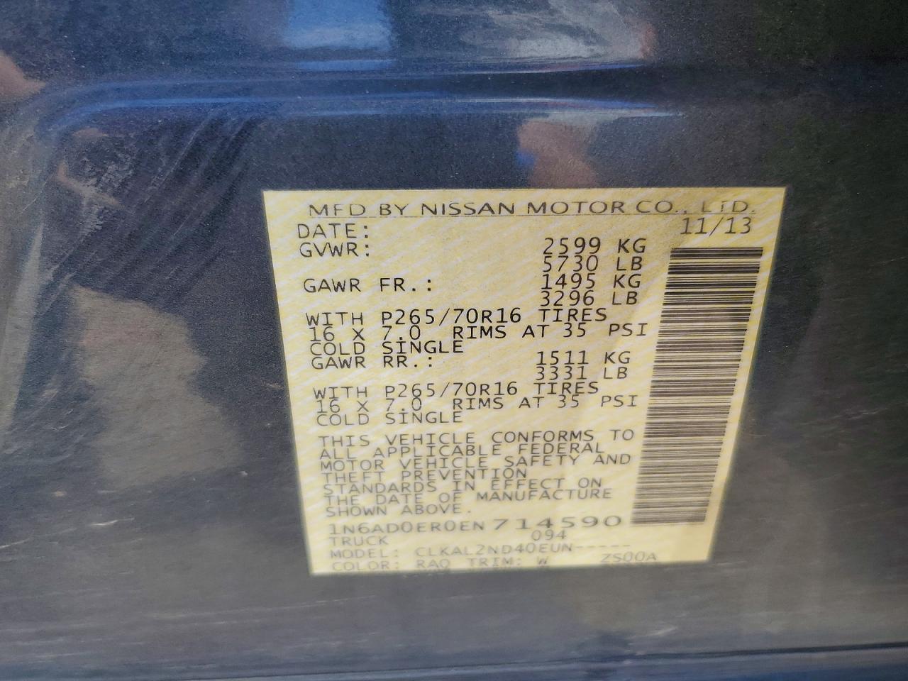 2014 Nissan Frontier Sv Blue vin: 1N6AD0ER0EN714590