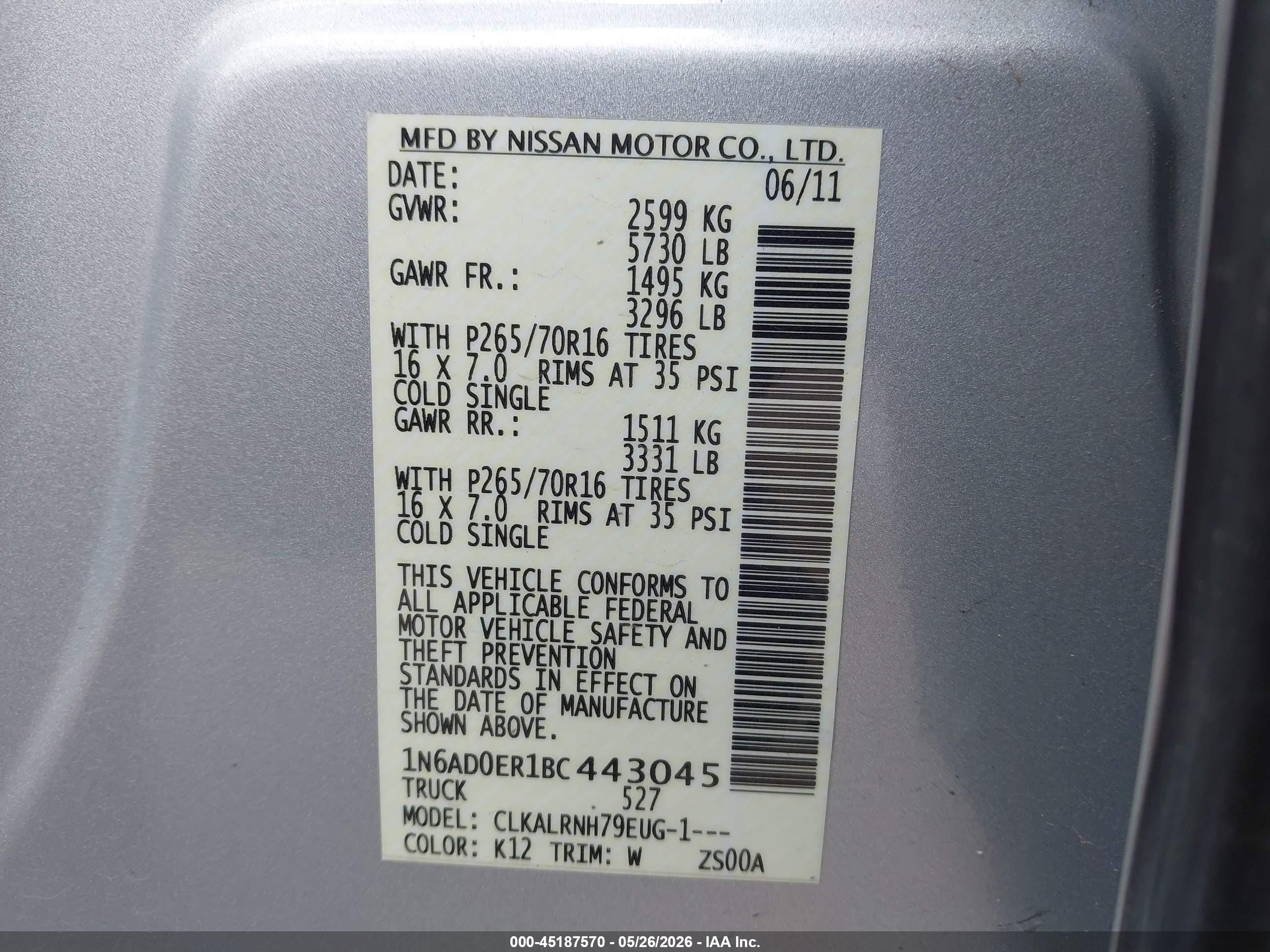 2011 Nissan Frontier S Silver vin: 1N6AD0ER1BC443045