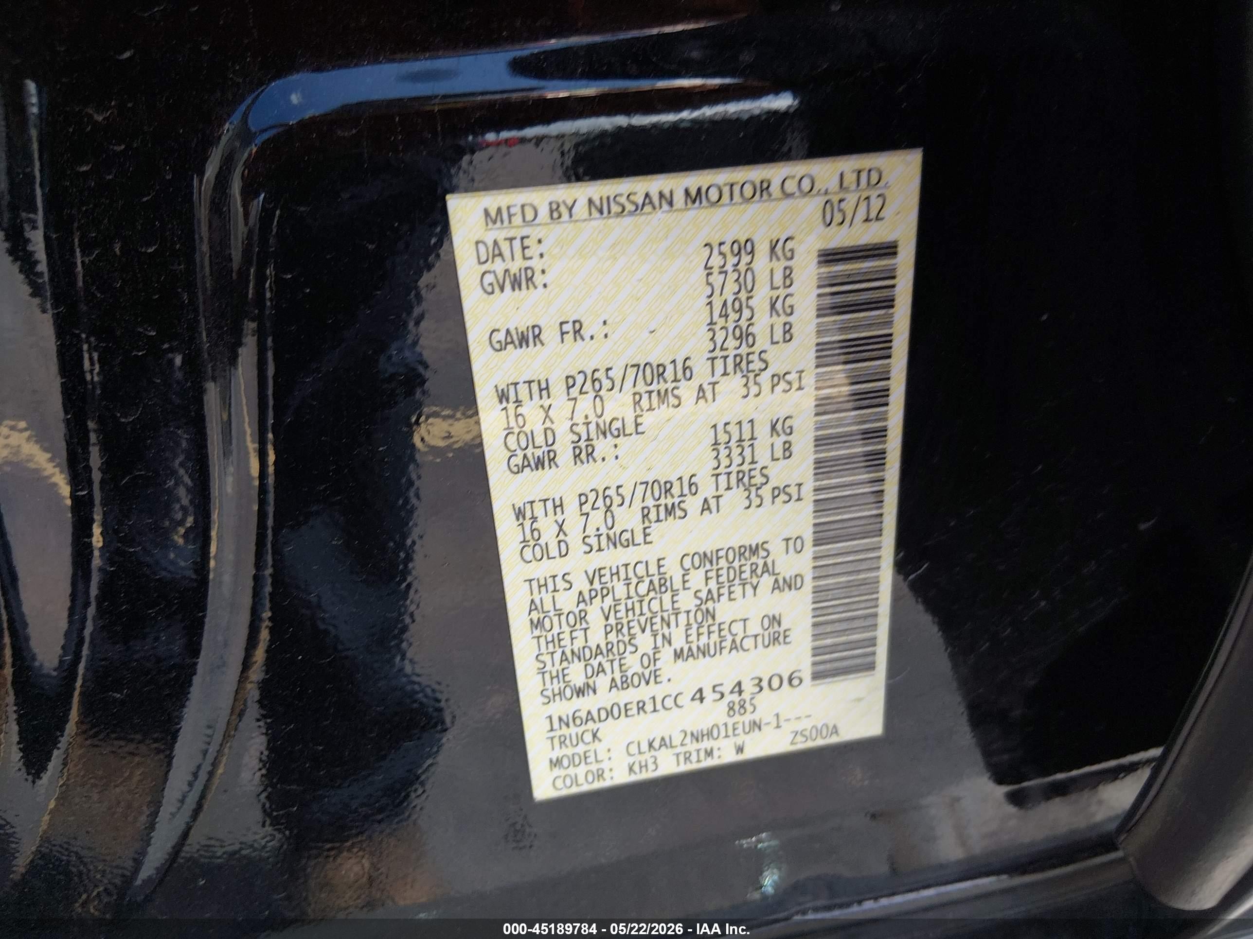 2012 Nissan Frontier Sv Black vin: 1N6AD0ER1CC454306