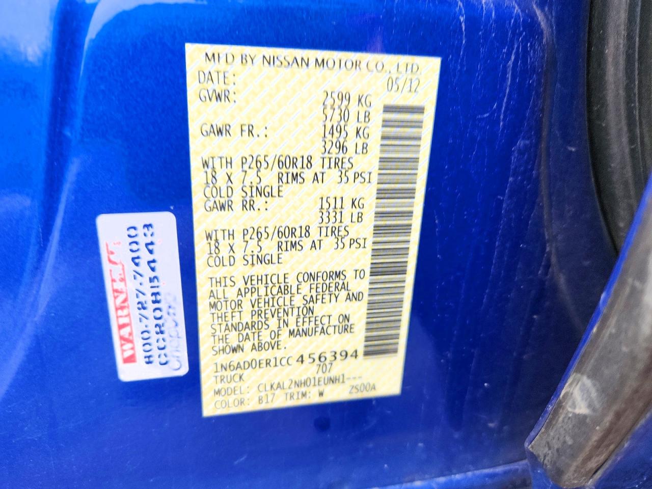 2012 Nissan Frontier S Blue vin: 1N6AD0ER1CC456394