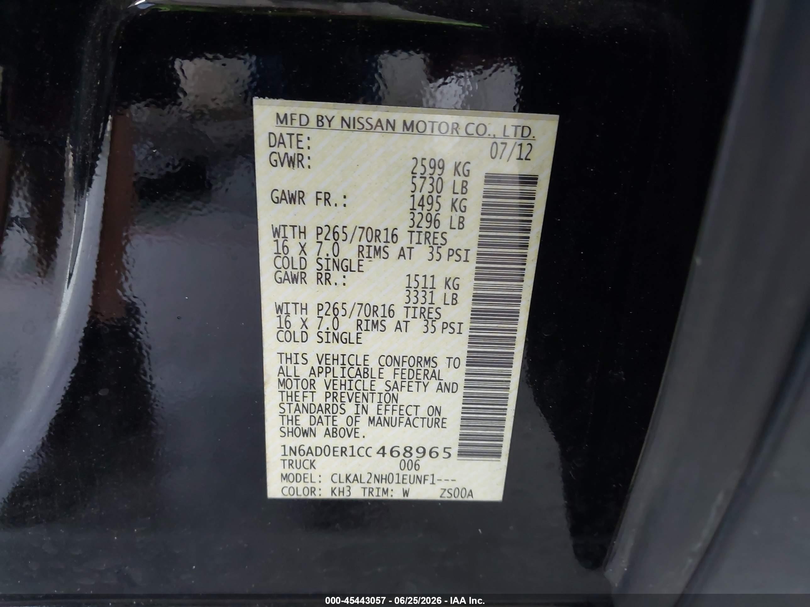 2012 Nissan Frontier Sv Black vin: 1N6AD0ER1CC468965