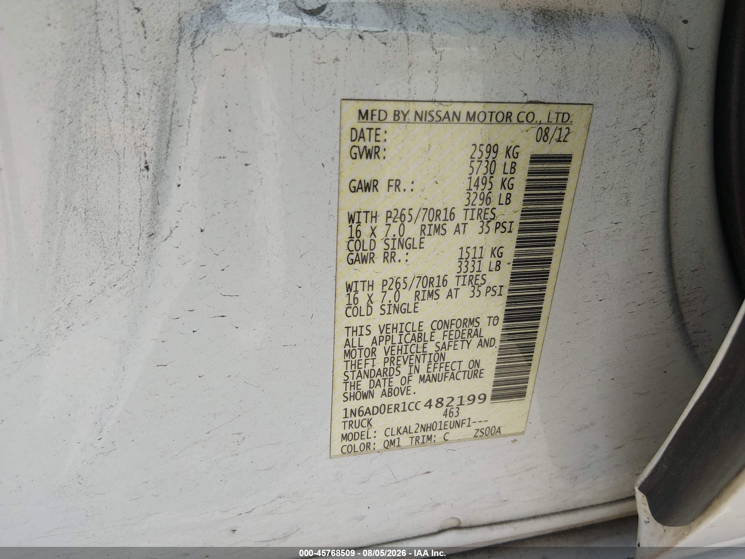 2012 Nissan Frontier Sv Белый vin: 1N6AD0ER1CC482199