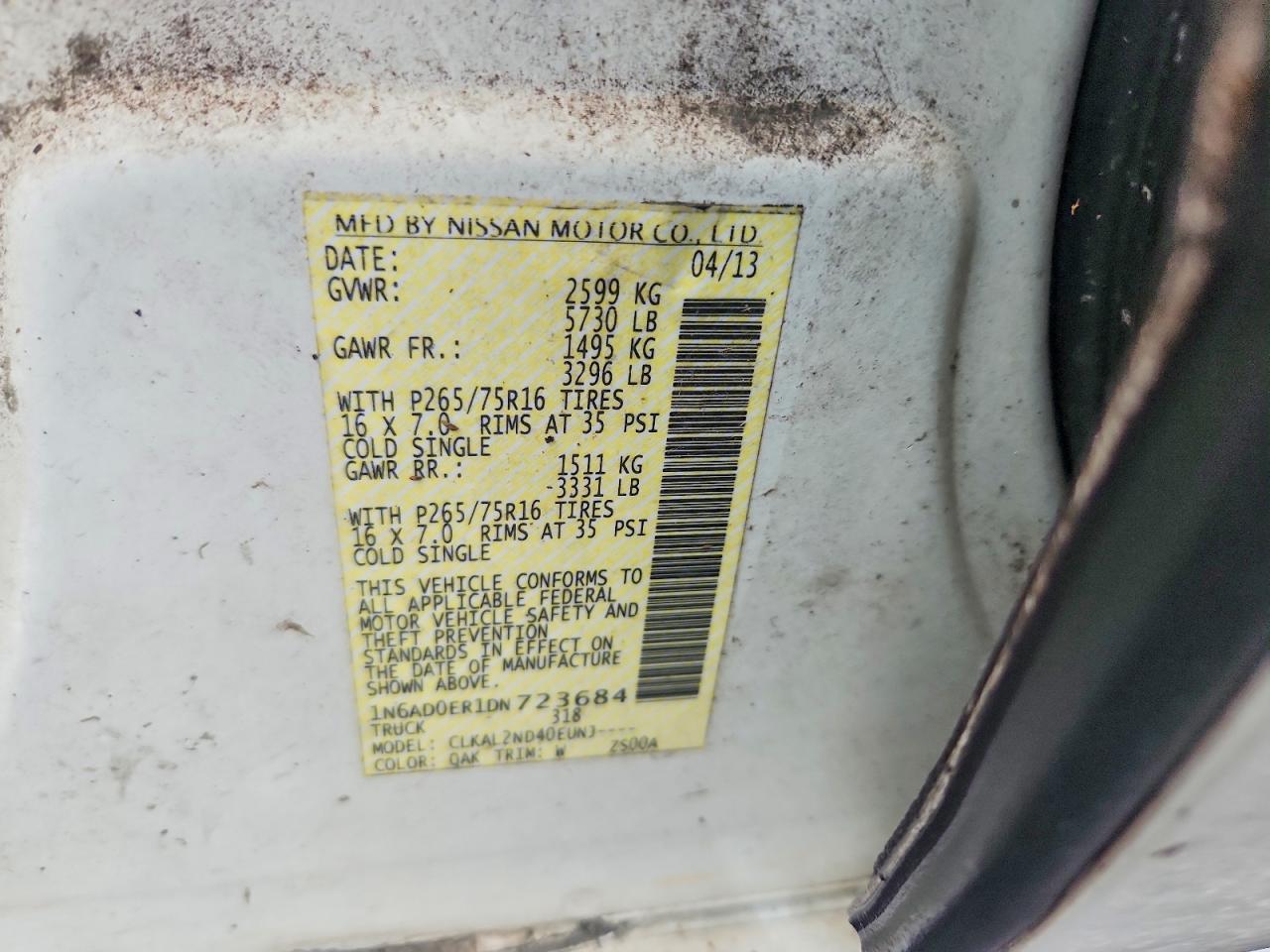 2013 Nissan Frontier S/sv/sl/pro-4x White vin: 1N6AD0ER1DN723684