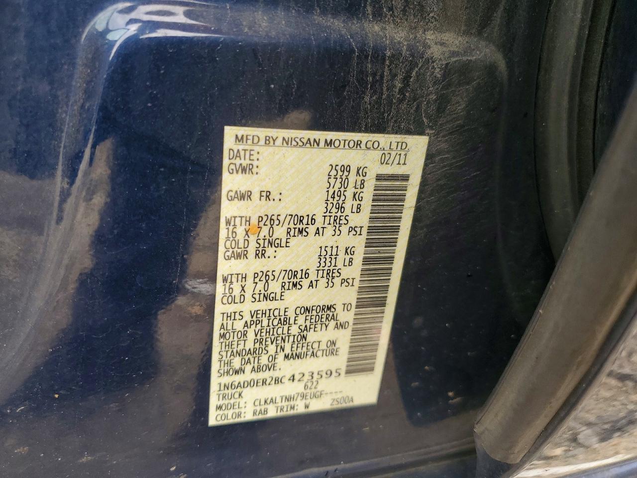 2011 Nissan Frontier S Blue vin: 1N6AD0ER2BC423595