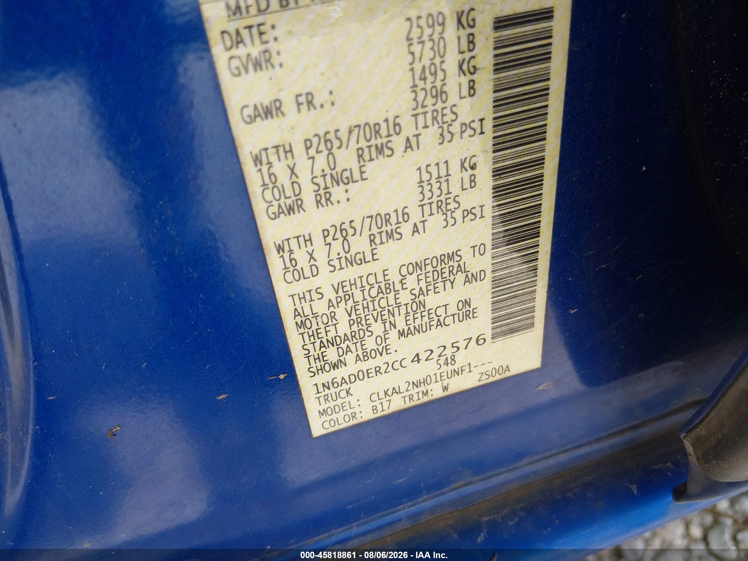 2012 Nissan Frontier Sv Blue vin: 1N6AD0ER2CC422576