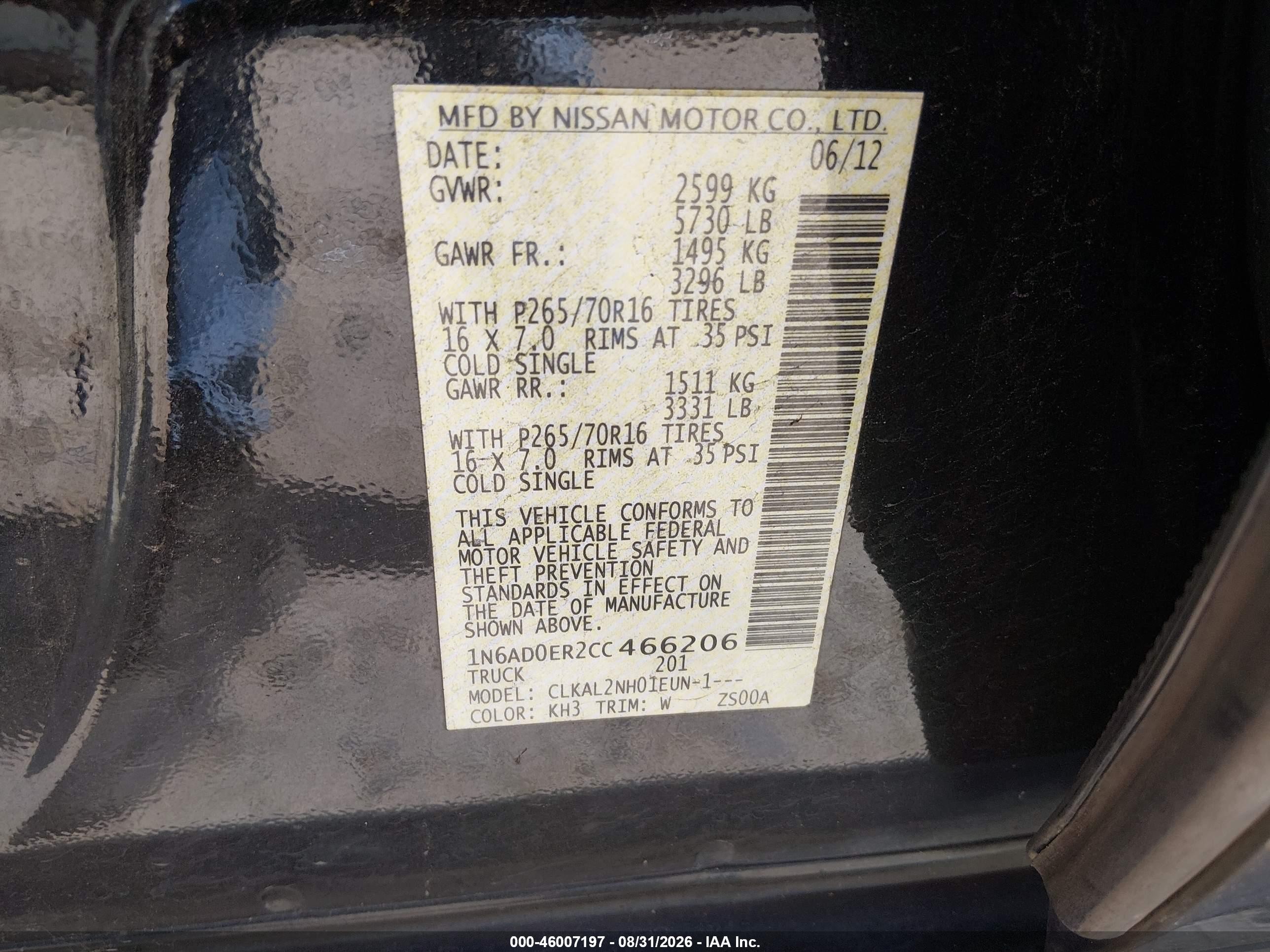 2012 Nissan Frontier Sv Black vin: 1N6AD0ER2CC466206