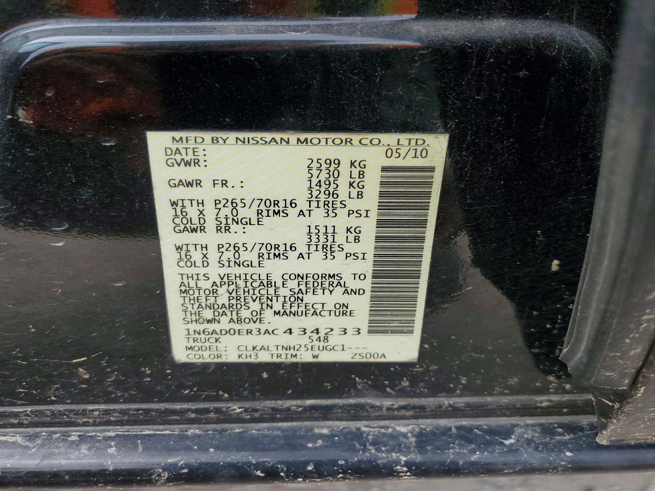 2010 Nissan Frontier Se V6 Черный vin: 1N6AD0ER3AC434233
