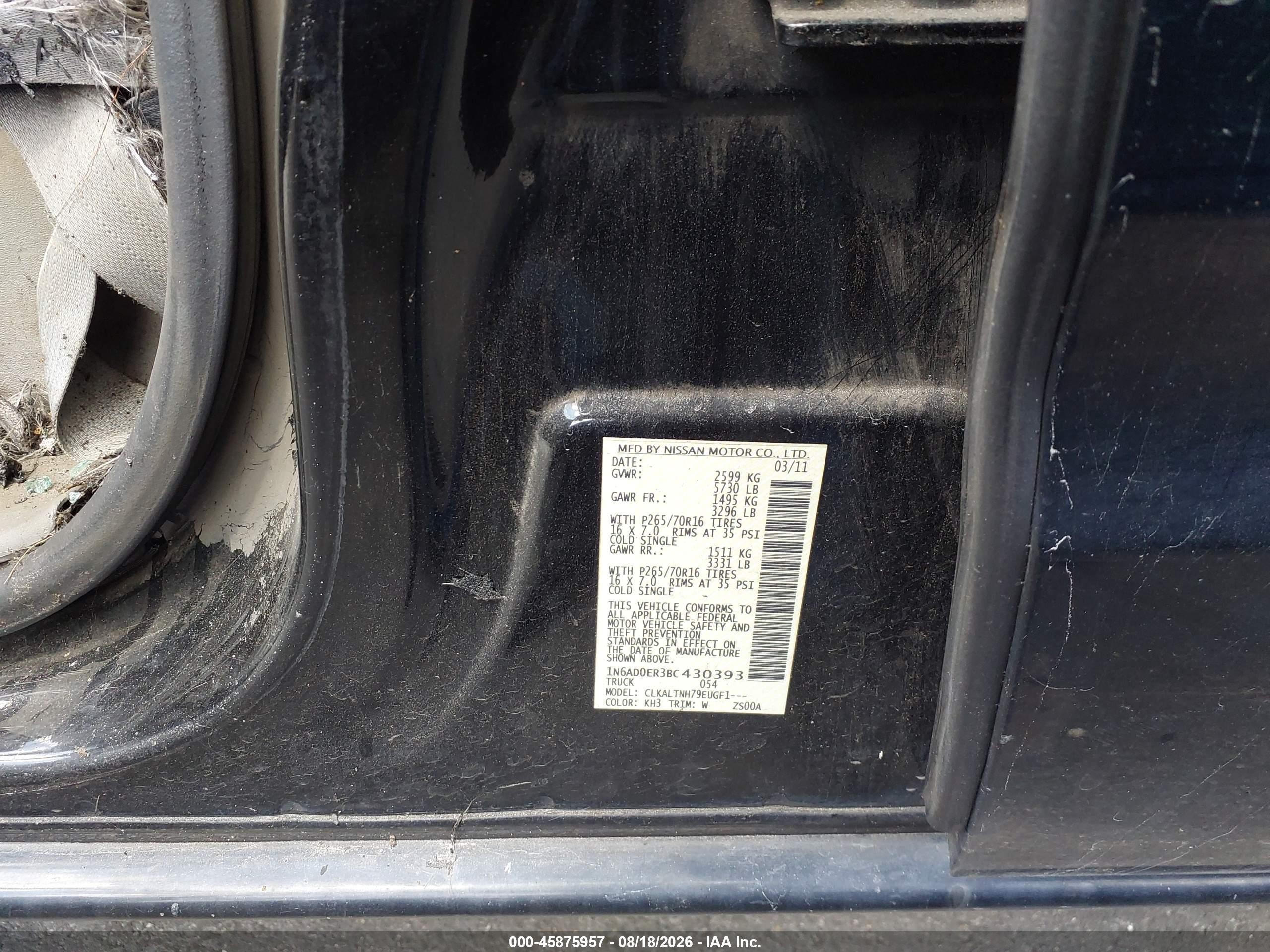 2011 Nissan Frontier Sv Black vin: 1N6AD0ER3BC430393