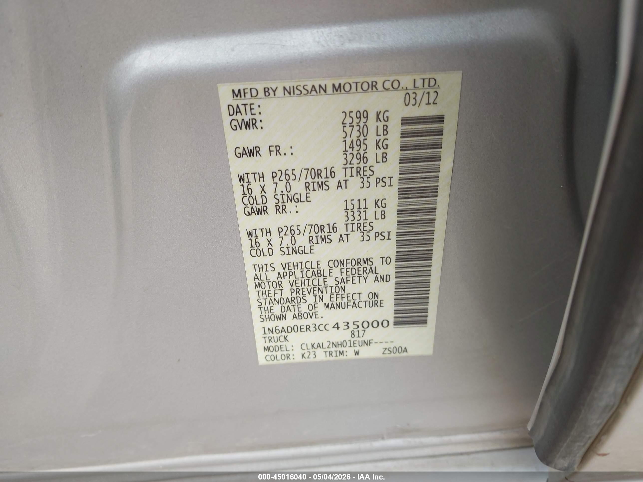2012 Nissan Frontier Sv Silver vin: 1N6AD0ER3CC435000