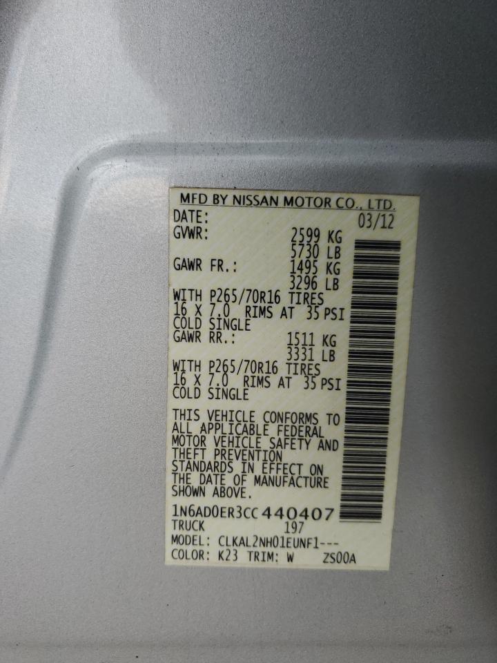 2012 Nissan Frontier S Silver vin: 1N6AD0ER3CC440407