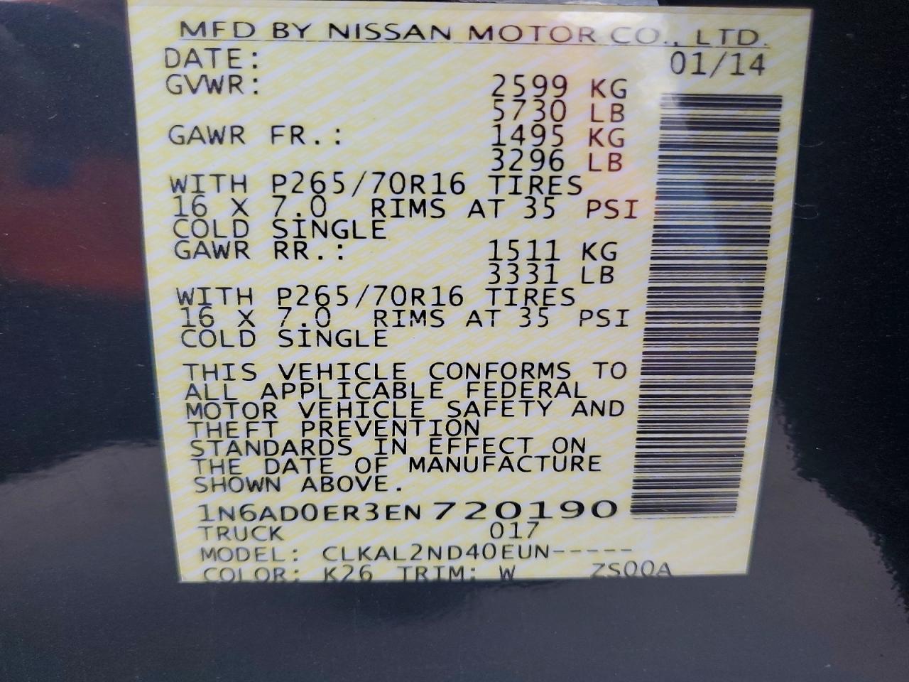 2014 Nissan Frontier S Black vin: 1N6AD0ER3EN720190