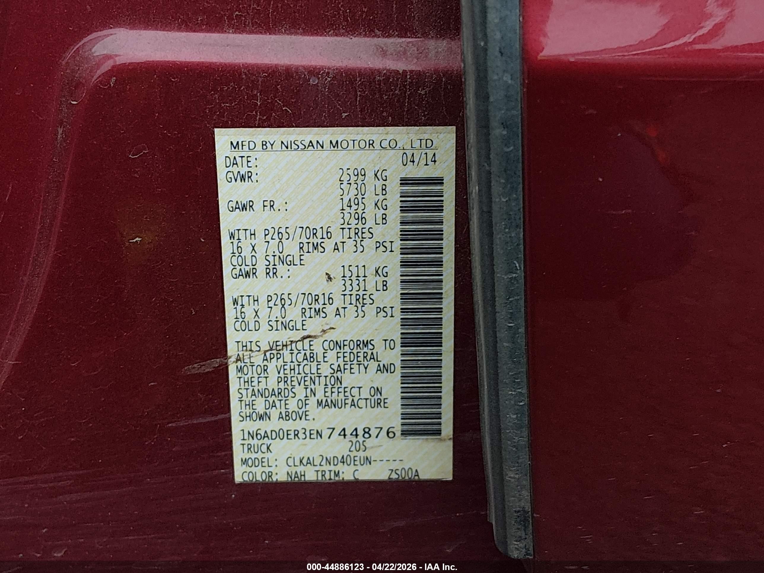2014 Nissan Frontier Sv Red vin: 1N6AD0ER3EN744876