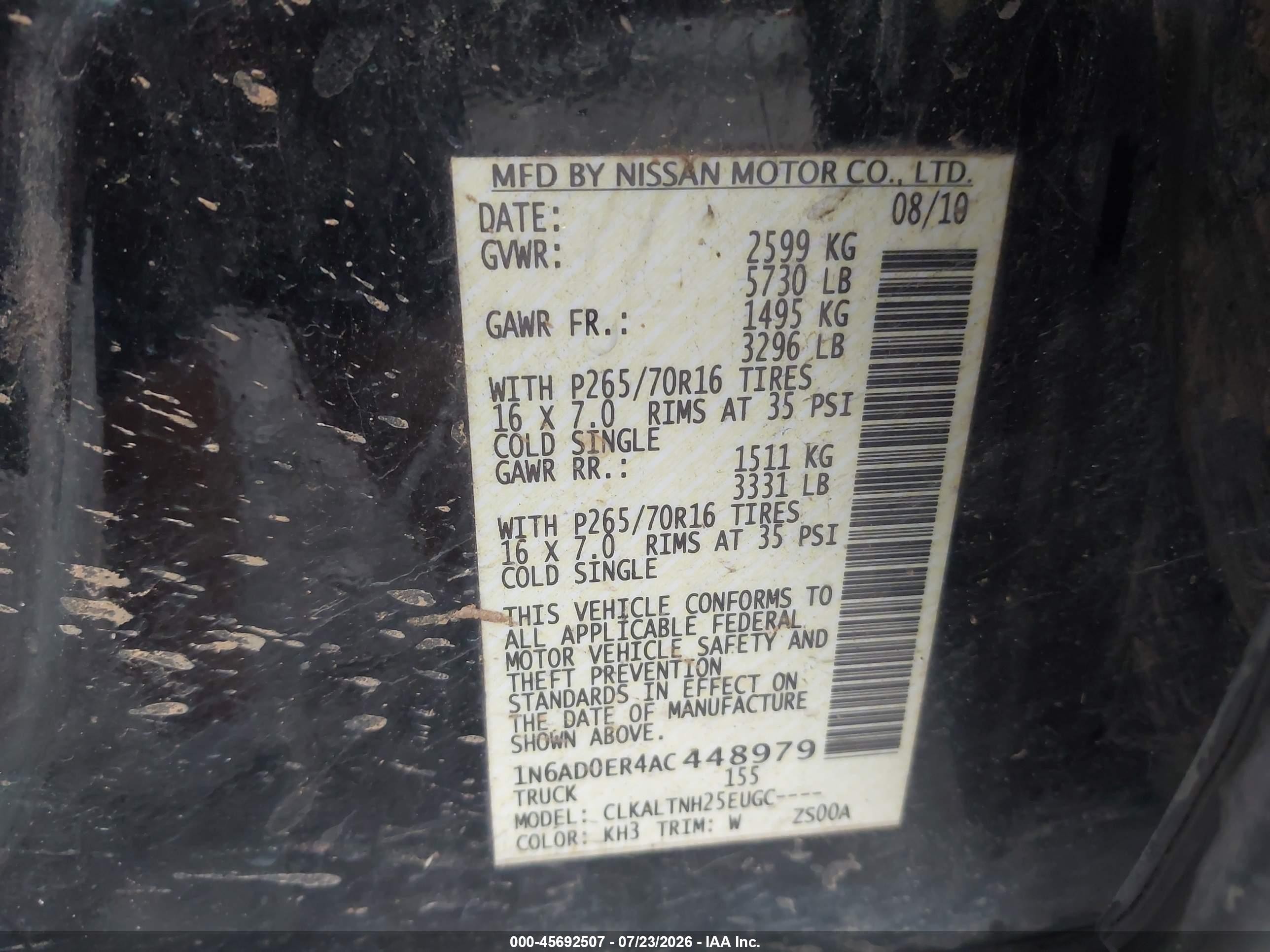 2010 Nissan Frontier Se Black vin: 1N6AD0ER4AC448979