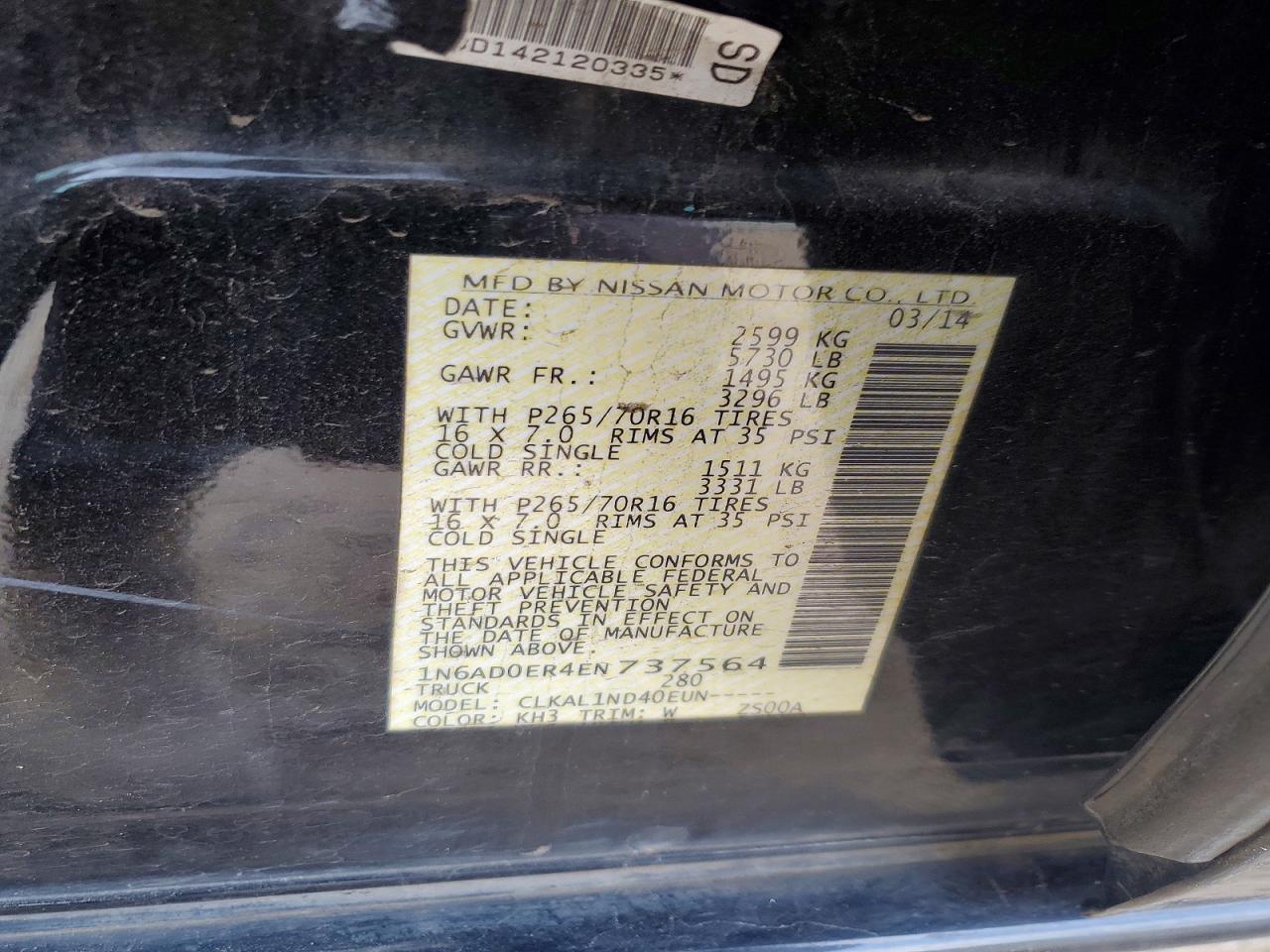2014 Nissan Frontier S Black vin: 1N6AD0ER4EN737564