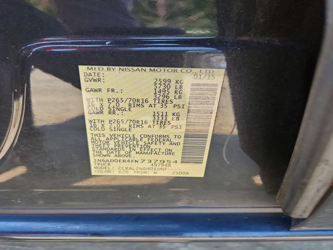 2015 Nissan Frontier S Серый vin: 1N6AD0ER4FN737954
