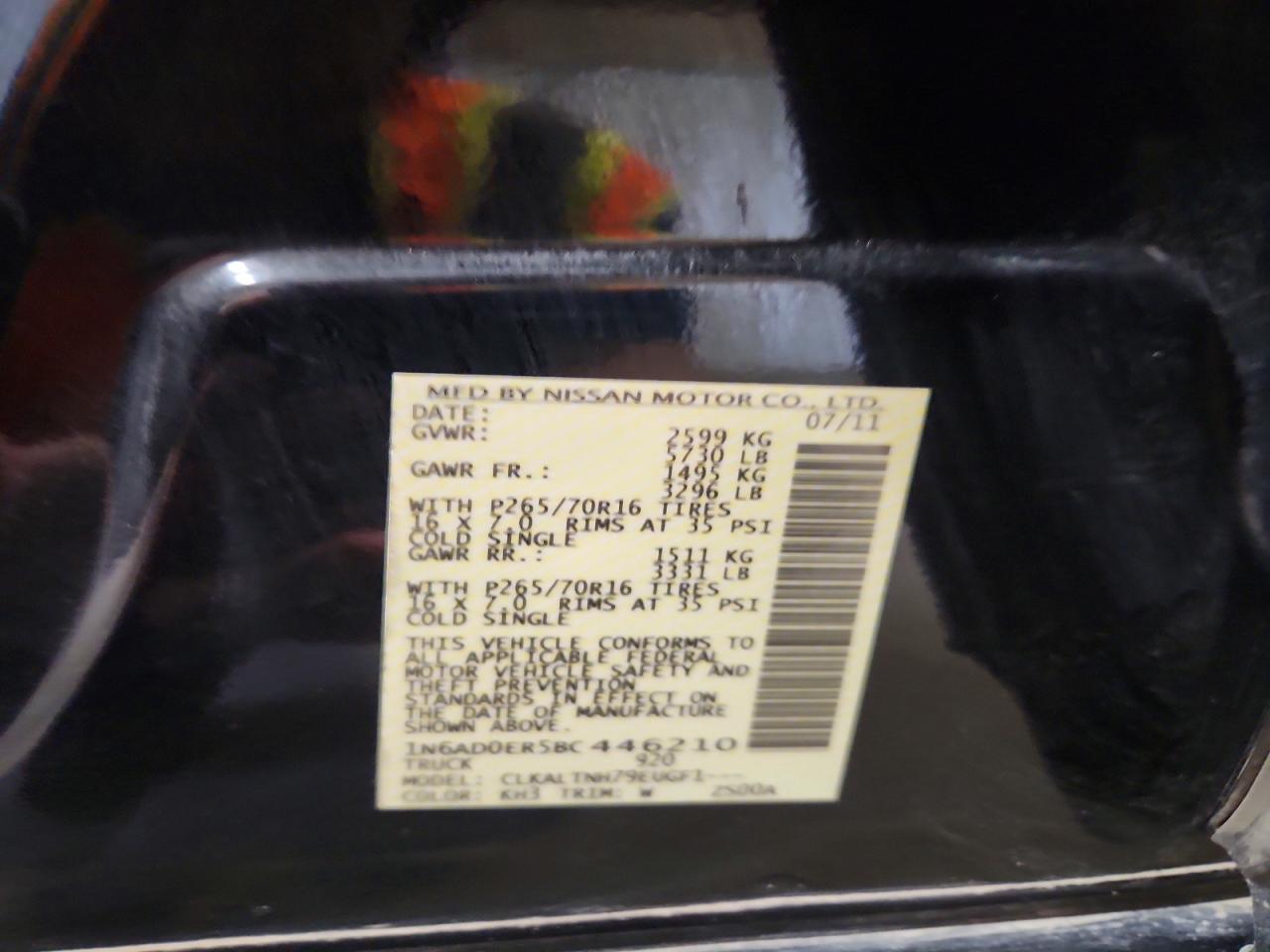 2011 Nissan Frontier S Black vin: 1N6AD0ER5BC446210