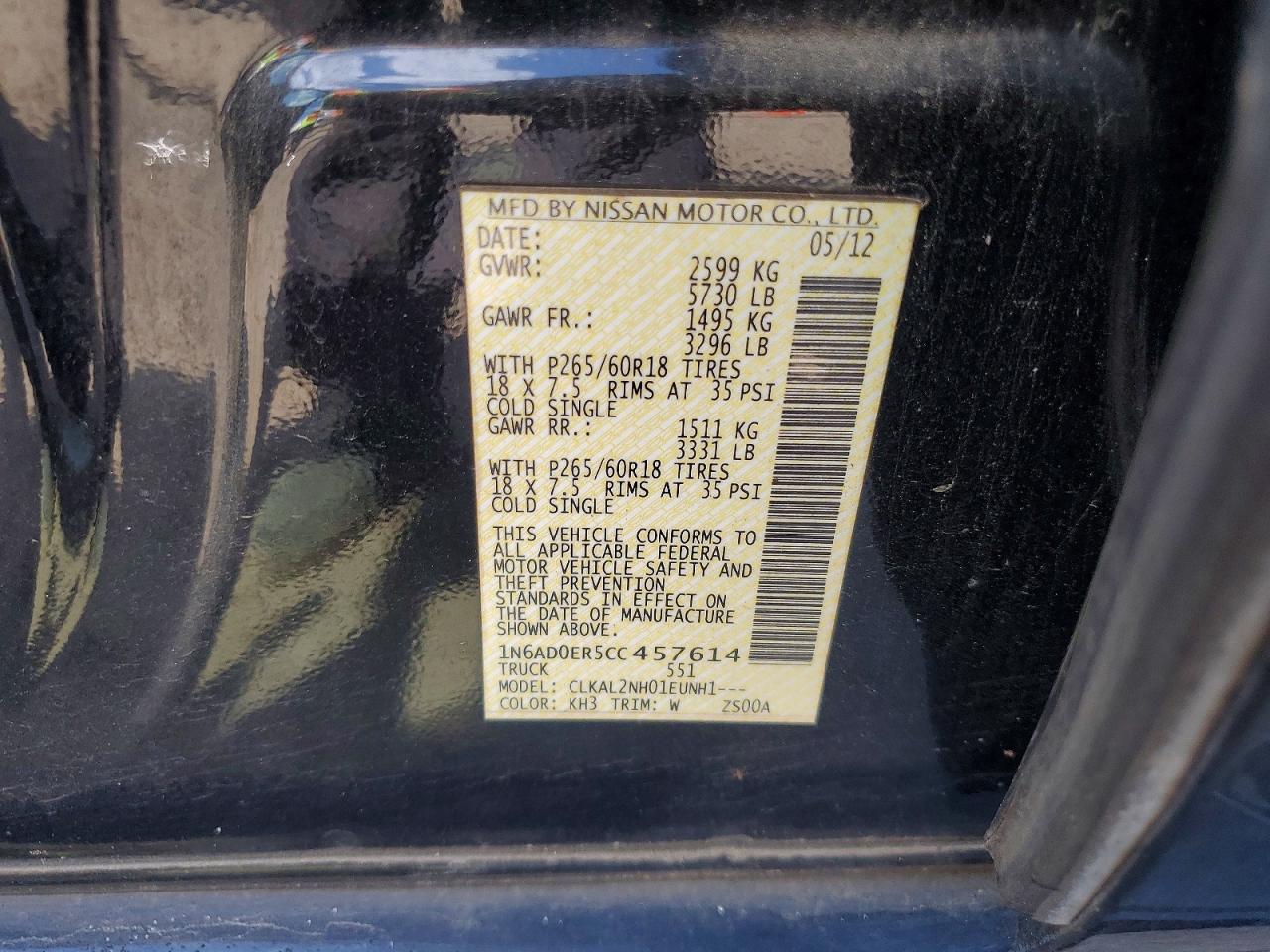 2012 Nissan Frontier S Black vin: 1N6AD0ER5CC457614