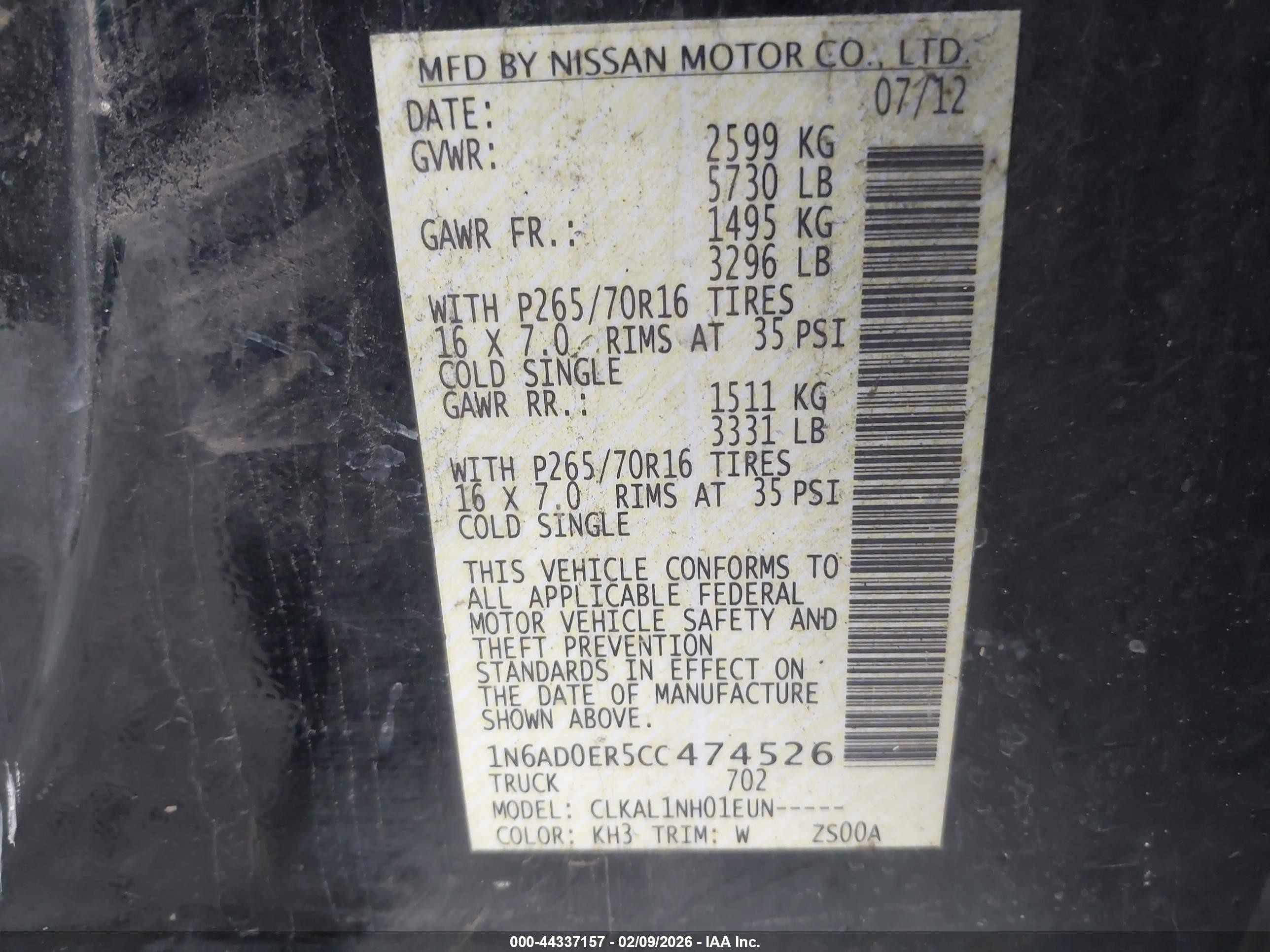 2012 Nissan Frontier S Black vin: 1N6AD0ER5CC474526