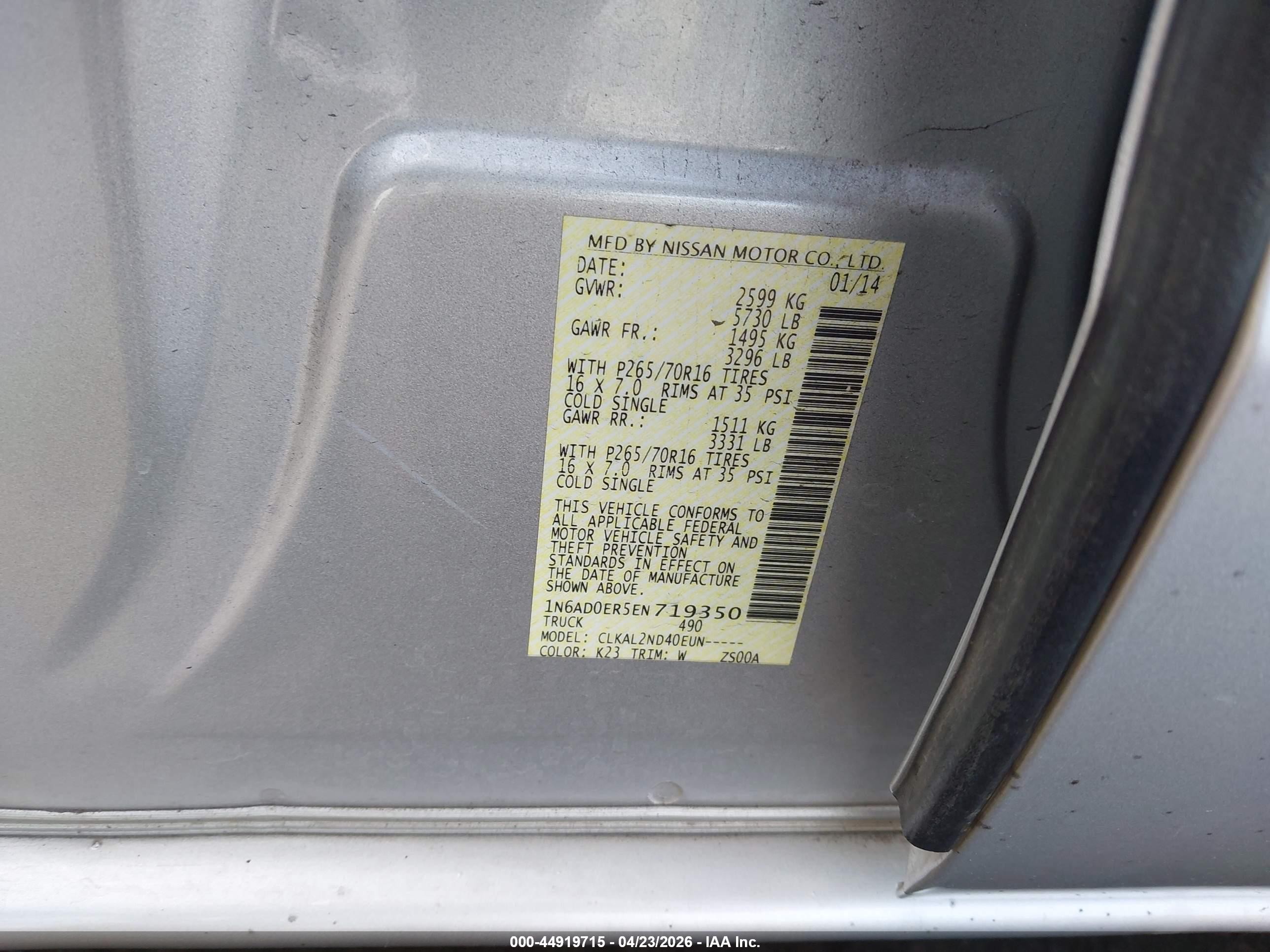 2014 Nissan Frontier Desert Runner/s/sl/sv Silver vin: 1N6AD0ER5EN719350