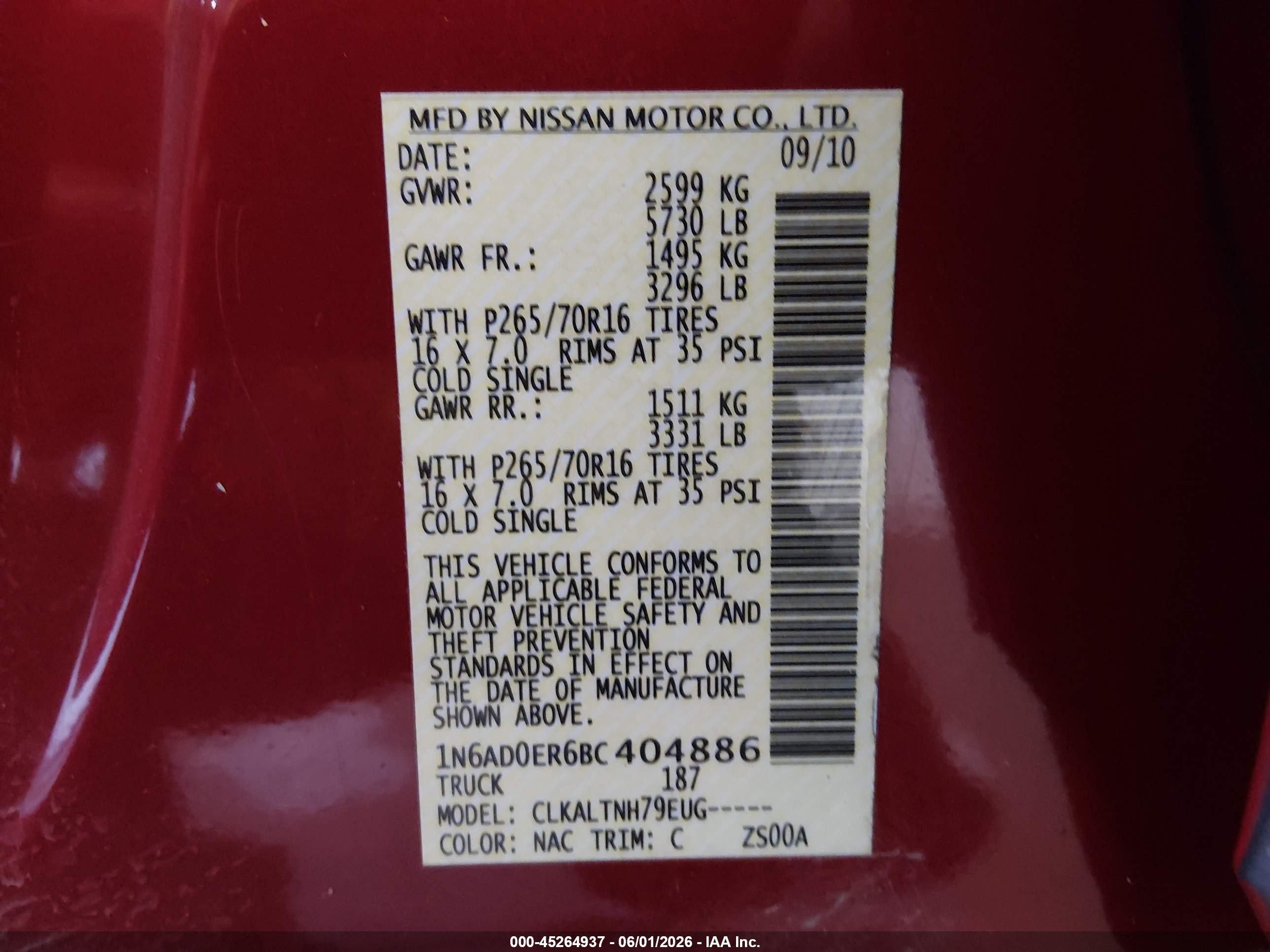 2011 Nissan Frontier Sv Red vin: 1N6AD0ER6BC404886