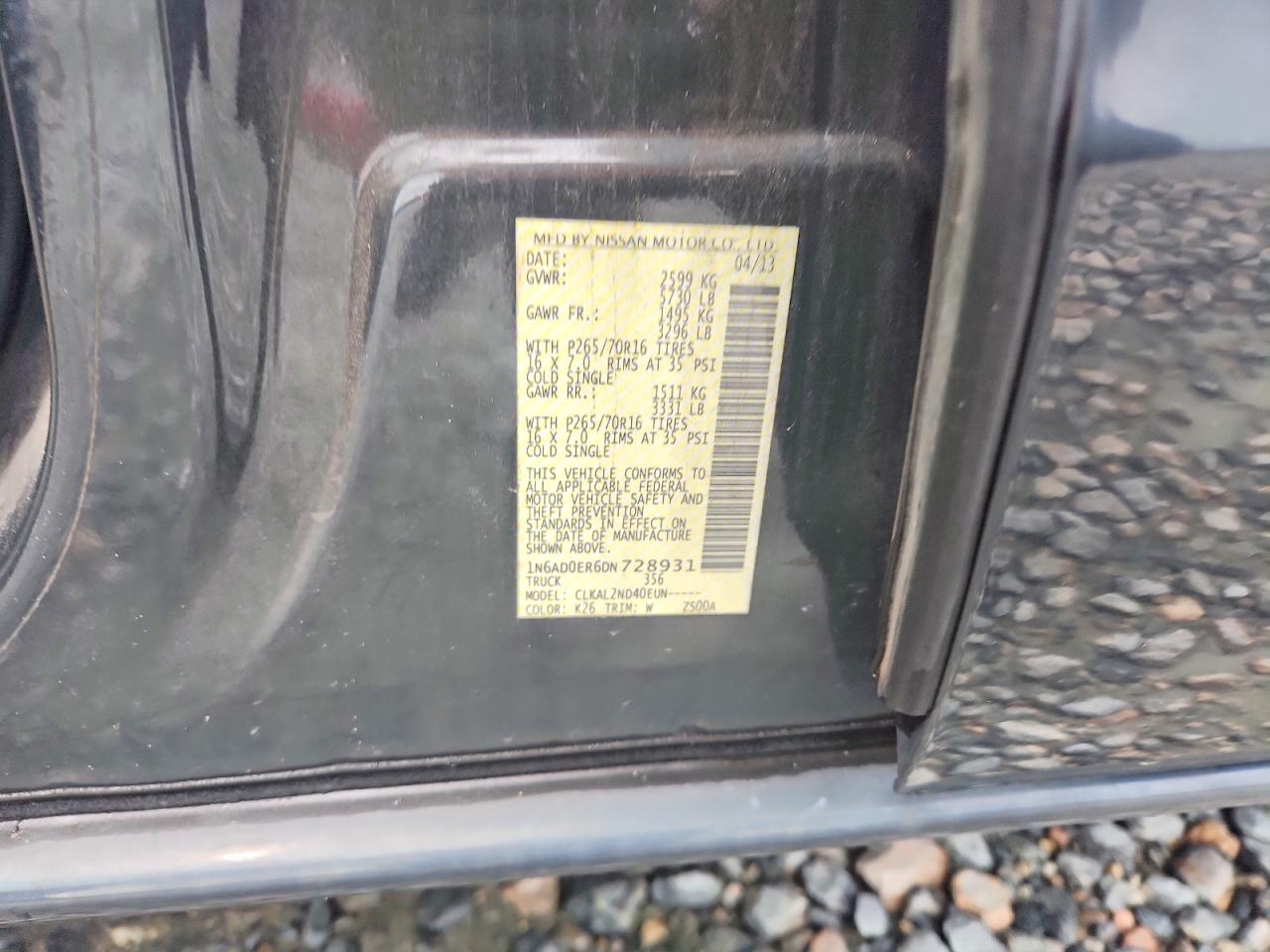 2013 Nissan Frontier S Black vin: 1N6AD0ER6DN728931