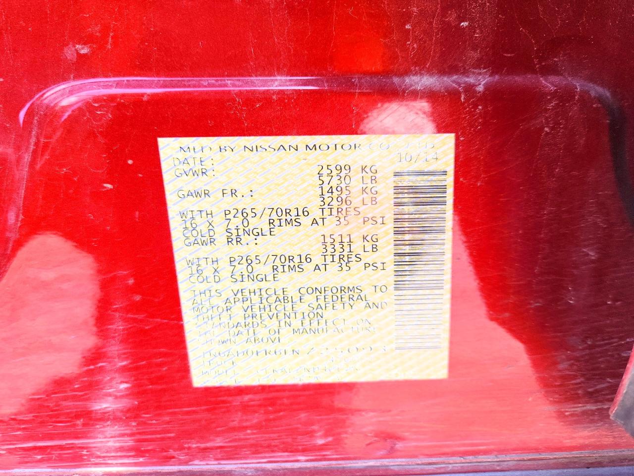 2015 Nissan Frontier Sv Red vin: 1N6AD0ER6FN725093