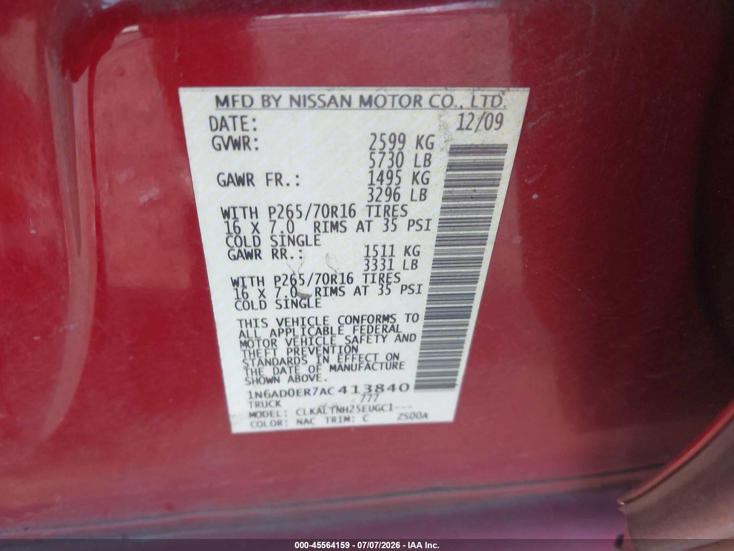 2010 Nissan Frontier Se Red vin: 1N6AD0ER7AC413840