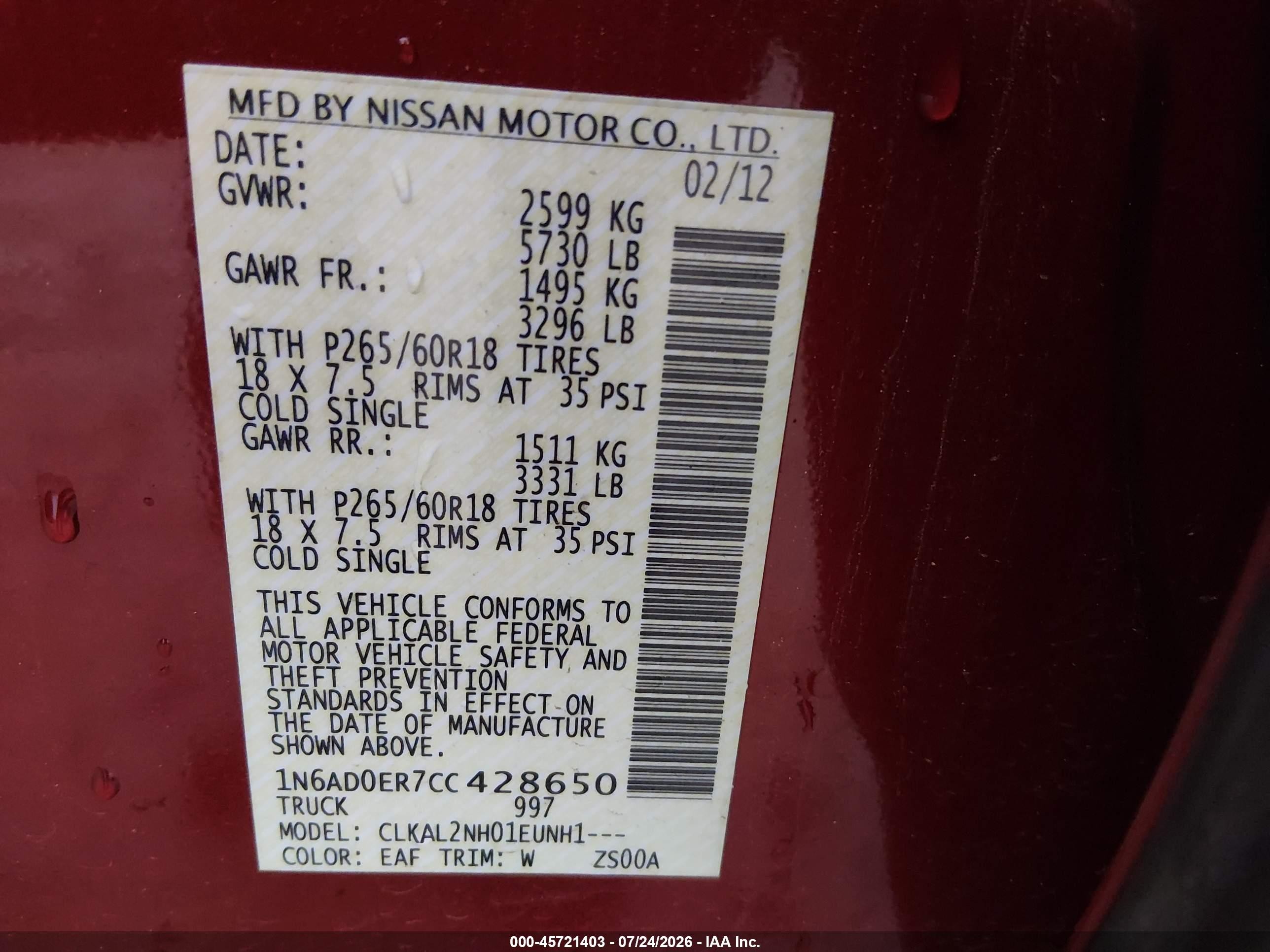 2012 Nissan Frontier Sv Red vin: 1N6AD0ER7CC428650