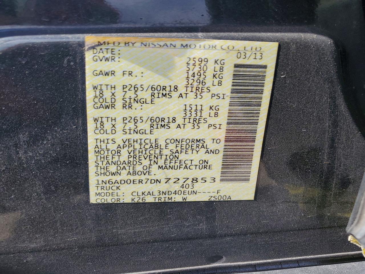 2013 Nissan Frontier S Charcoal vin: 1N6AD0ER7DN727853