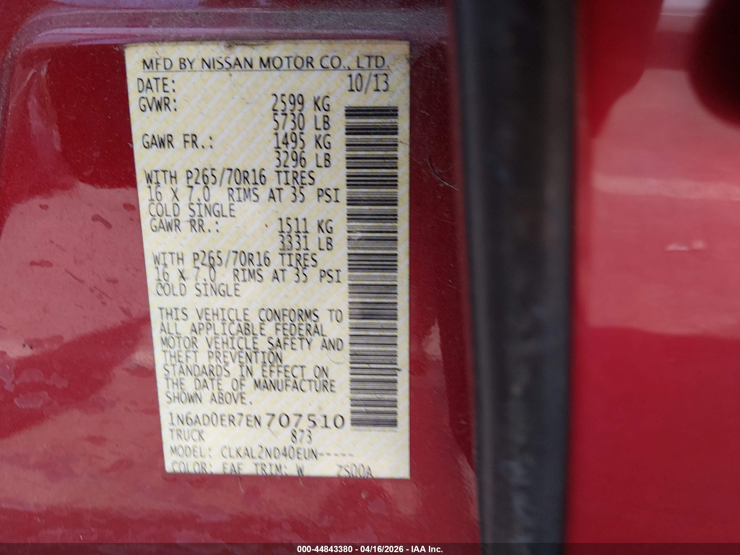 2014 Nissan Frontier Sv Red vin: 1N6AD0ER7EN707510