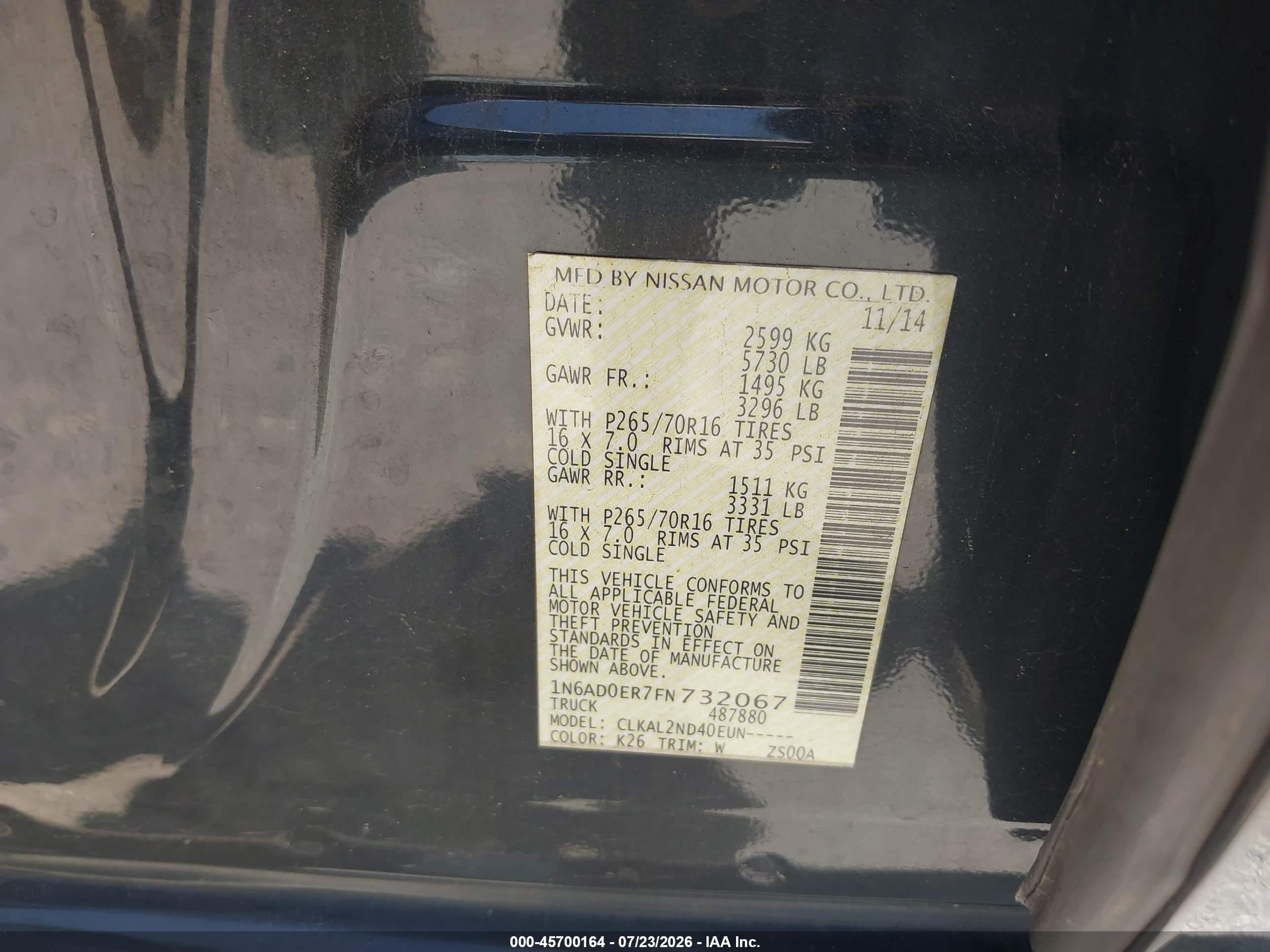 2015 Nissan Frontier Sv Gray vin: 1N6AD0ER7FN732067