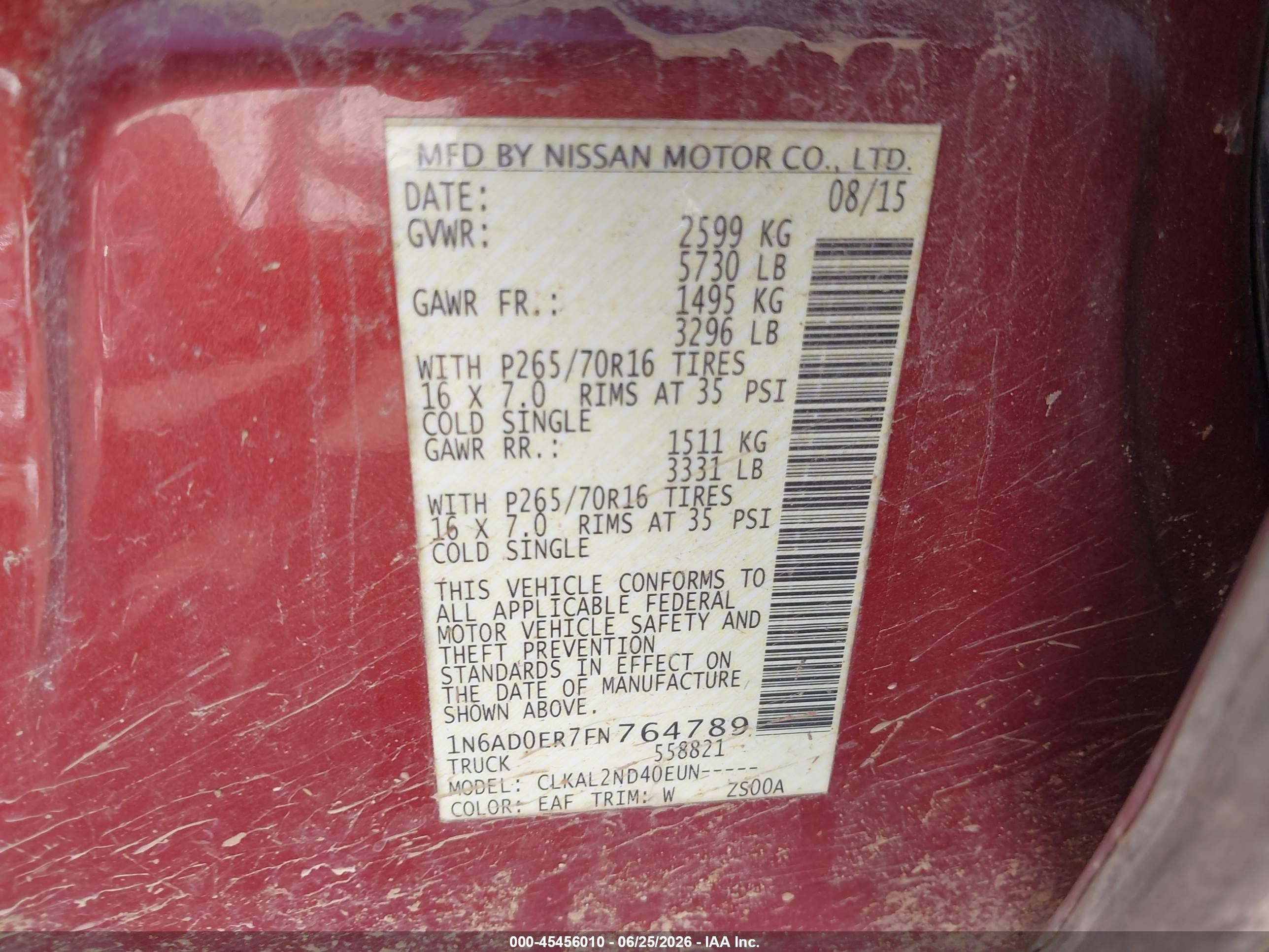 2015 Nissan Frontier Sv Maroon vin: 1N6AD0ER7FN764789