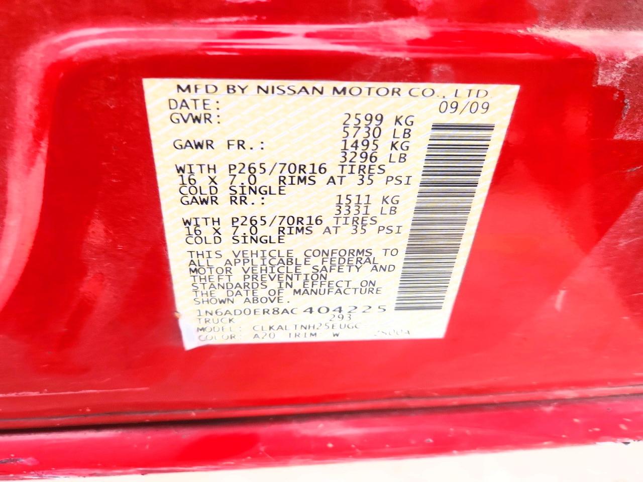 2010 Nissan Frontier Se V6 Red vin: 1N6AD0ER8AC404225