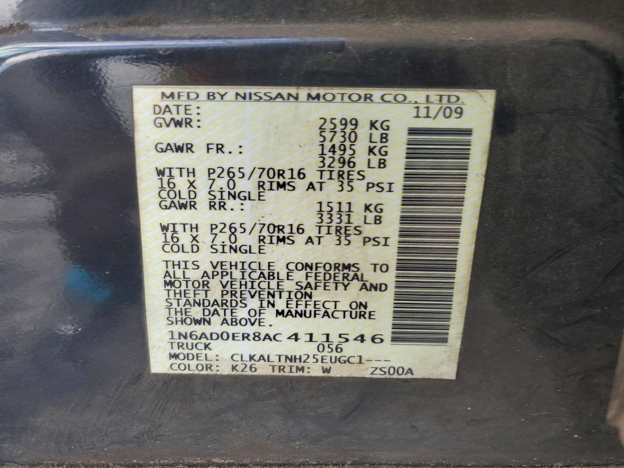2010 Nissan Frontier Crew Cab Se Charcoal vin: 1N6AD0ER8AC411546
