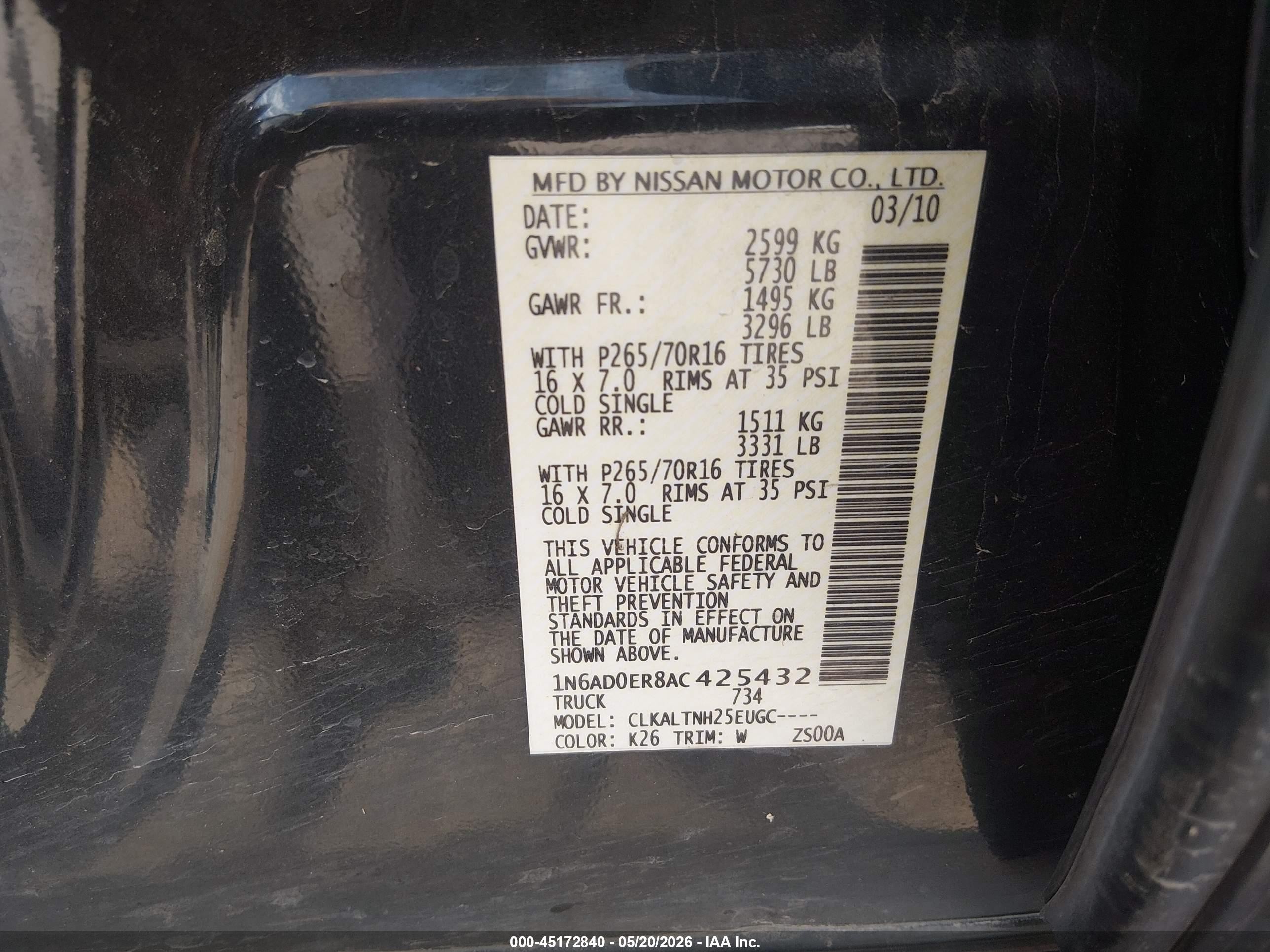 2010 Nissan Frontier Se Gray vin: 1N6AD0ER8AC425432