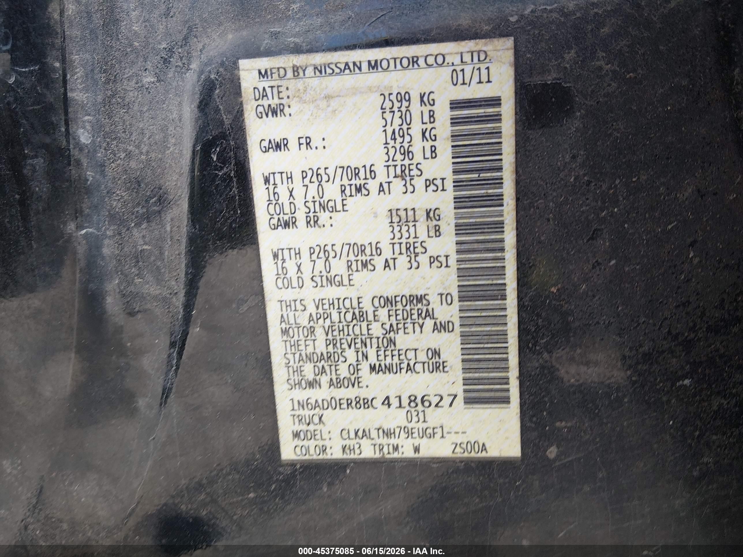 2011 Nissan Frontier Sv Black vin: 1N6AD0ER8BC418627