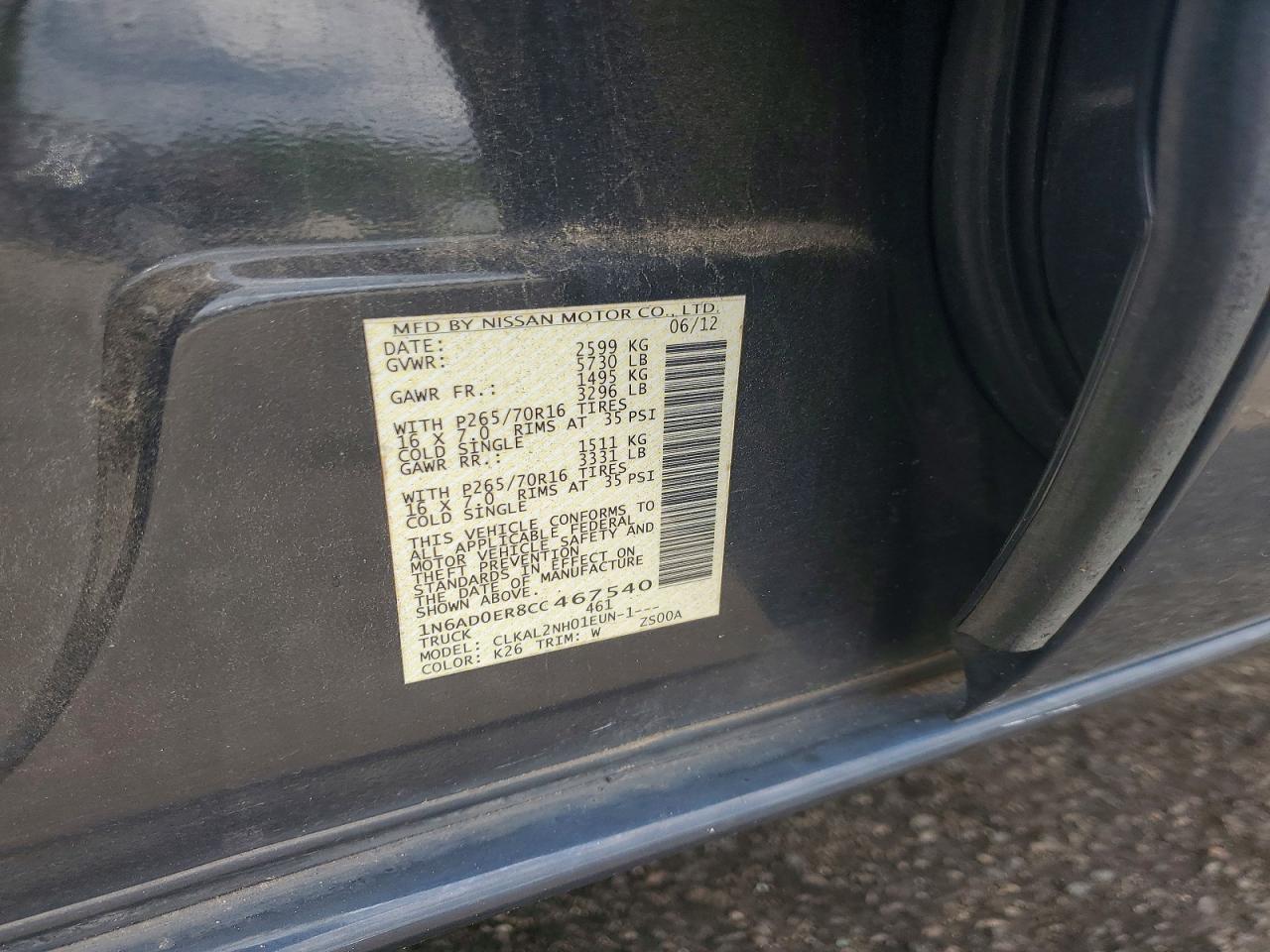 2012 Nissan Frontier S Blue vin: 1N6AD0ER8CC467540