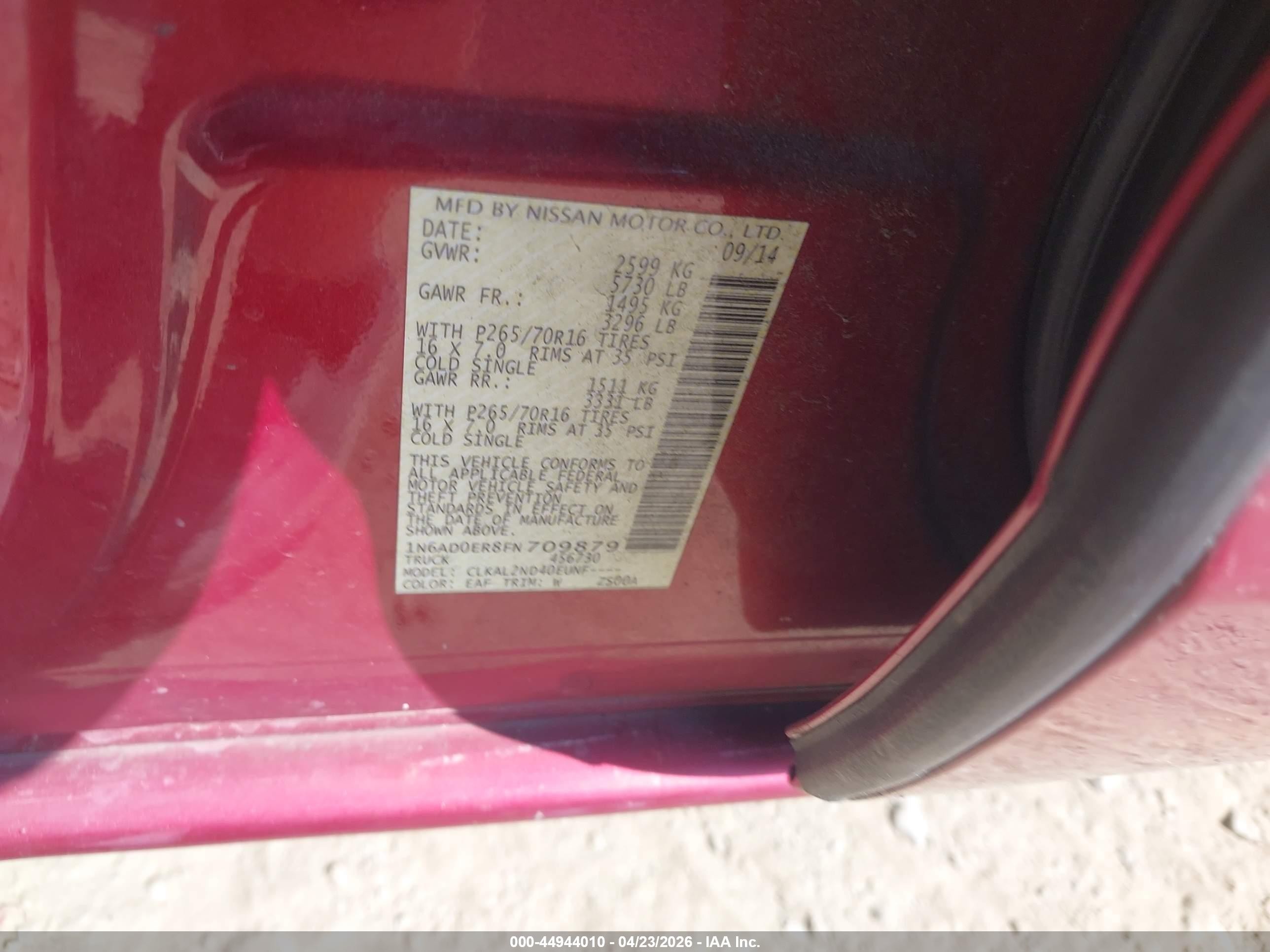 2015 Nissan Frontier Sv Red vin: 1N6AD0ER8FN709879