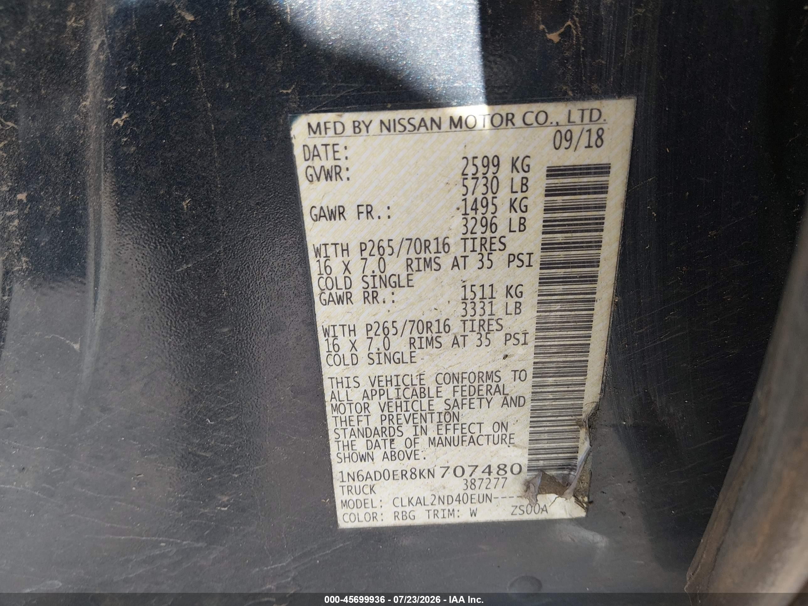 2019 Nissan Frontier Sv Blue vin: 1N6AD0ER8KN707480