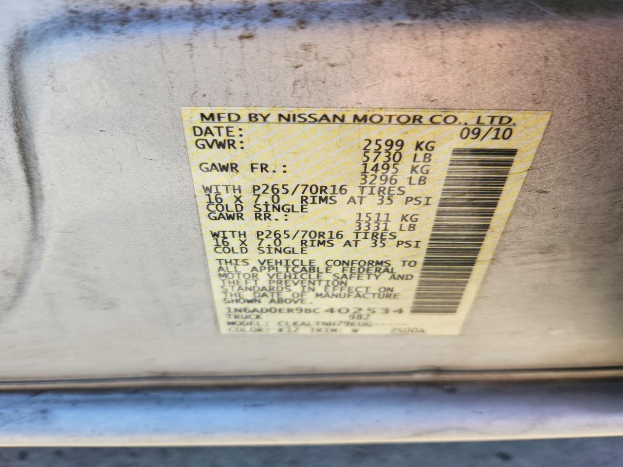 2011 Nissan Frontier S Silver vin: 1N6AD0ER9BC402534