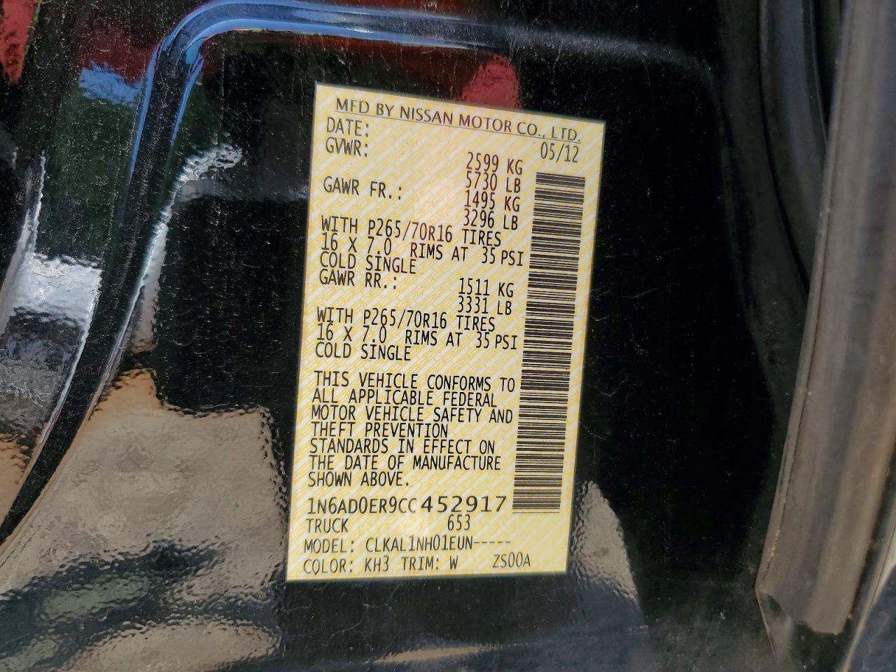 2012 Nissan Frontier S Черный vin: 1N6AD0ER9CC452917